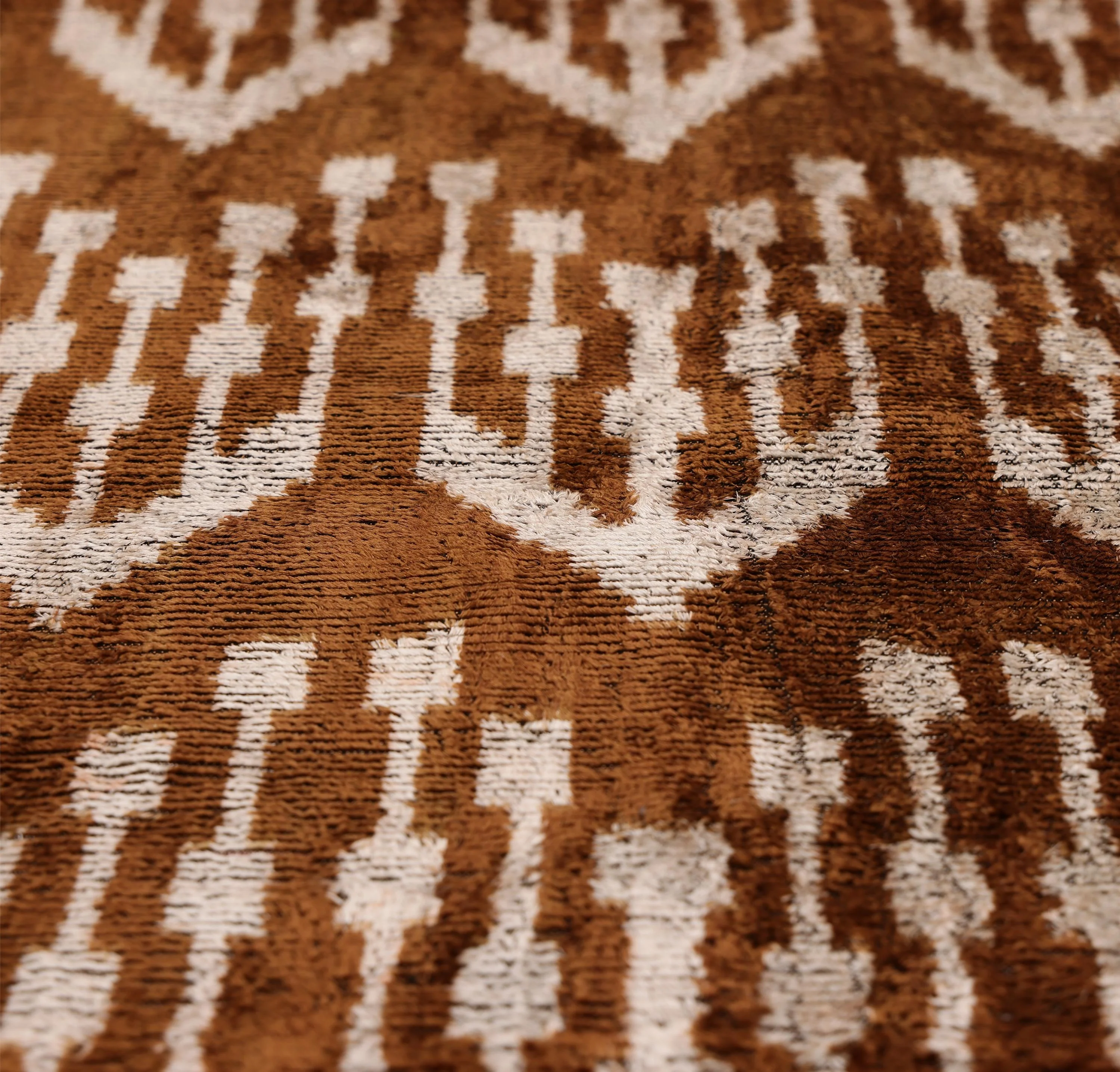 Luxury Handwoven Ikat Silk Velvet Pillow 20x20 Inch – Earthy Brown & Ivory - Image 2