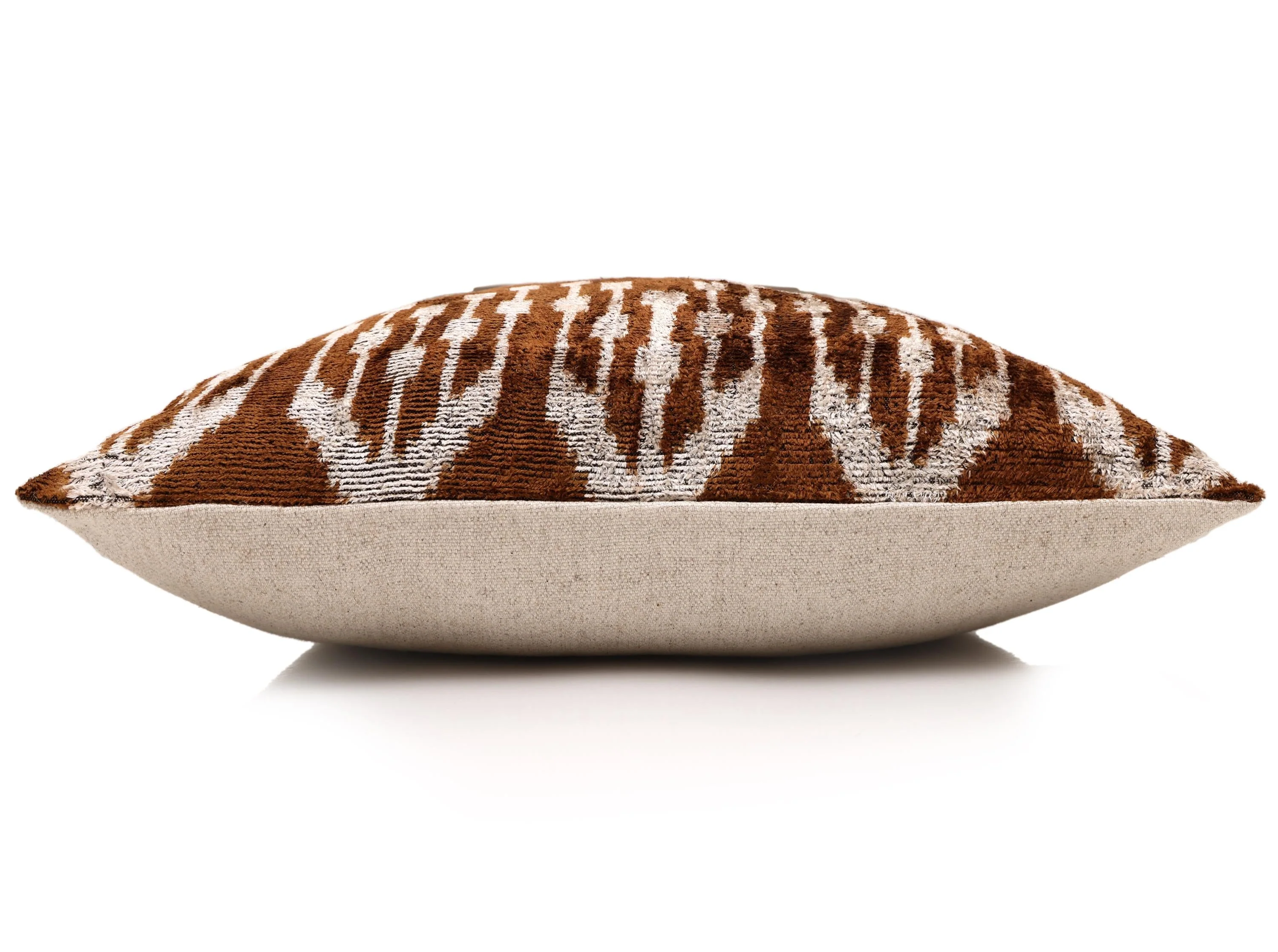 Luxury Handwoven Ikat Silk Velvet Pillow 20x20 Inch – Earthy Brown & Ivory - Image 4