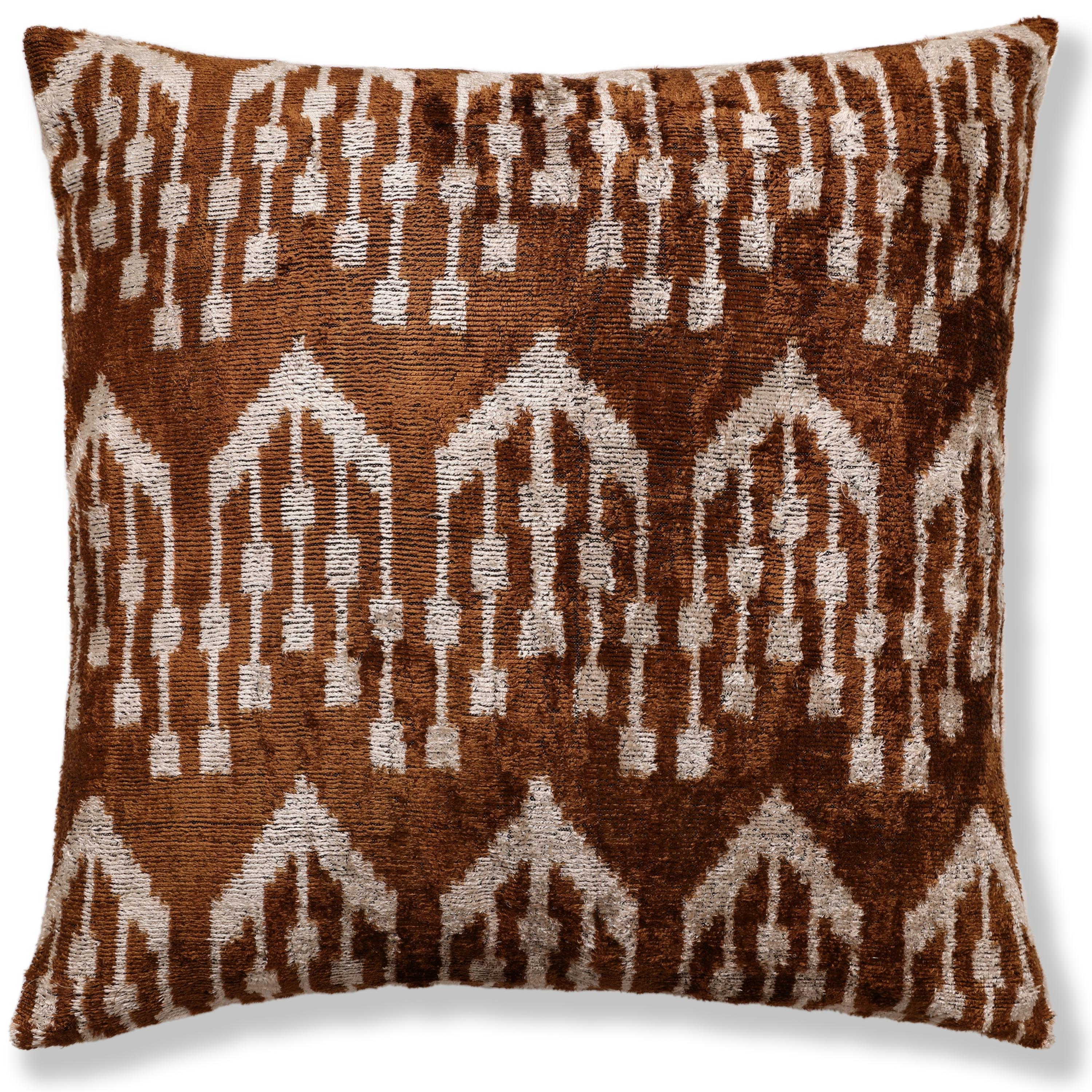 Luxury Handwoven Ikat Silk Velvet Pillow 20x20 Inch – Earthy Brown & Ivory - Image 5