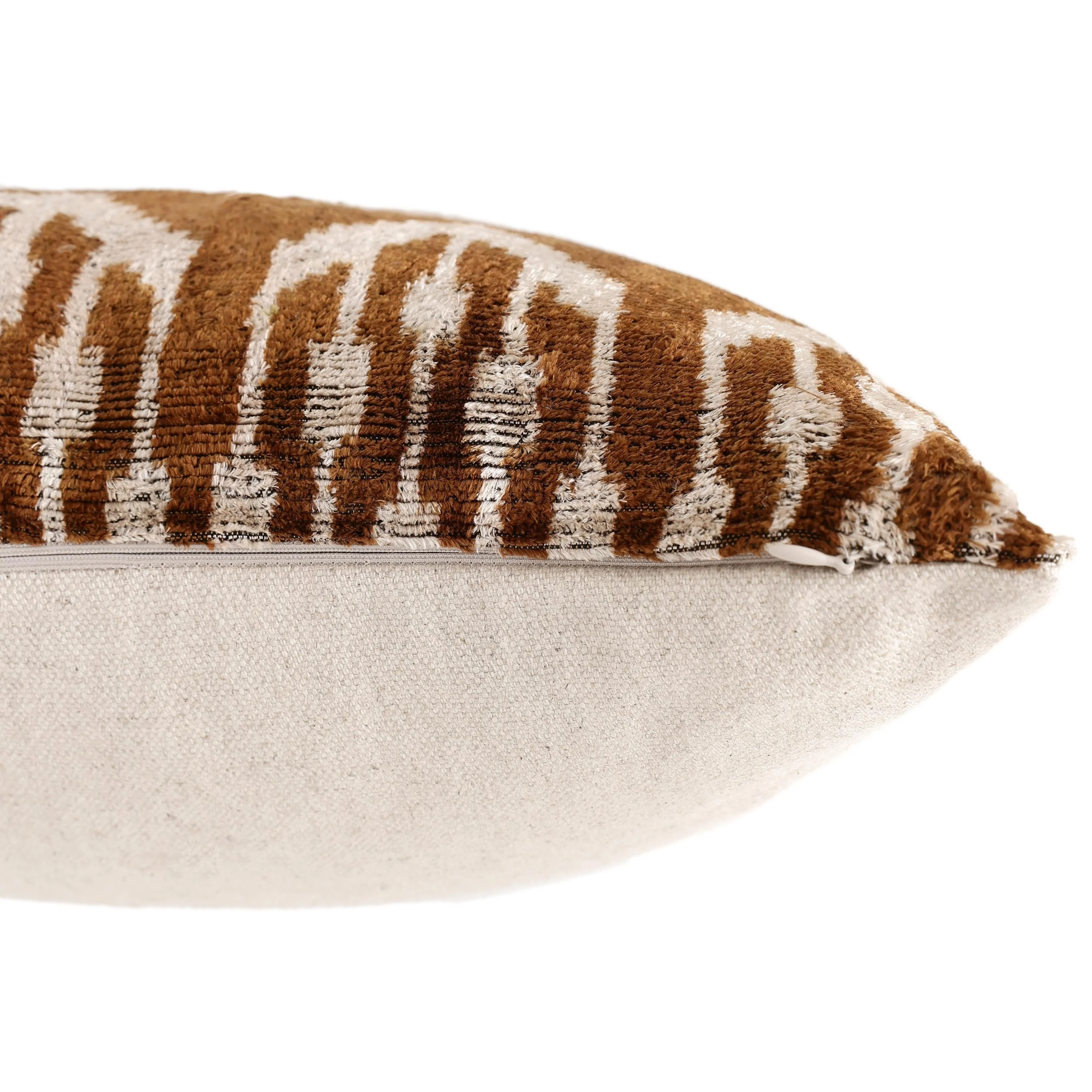 Luxury Handwoven Ikat Silk Velvet Pillow 20x20 Inch – Earthy Brown & Ivory - Image 6