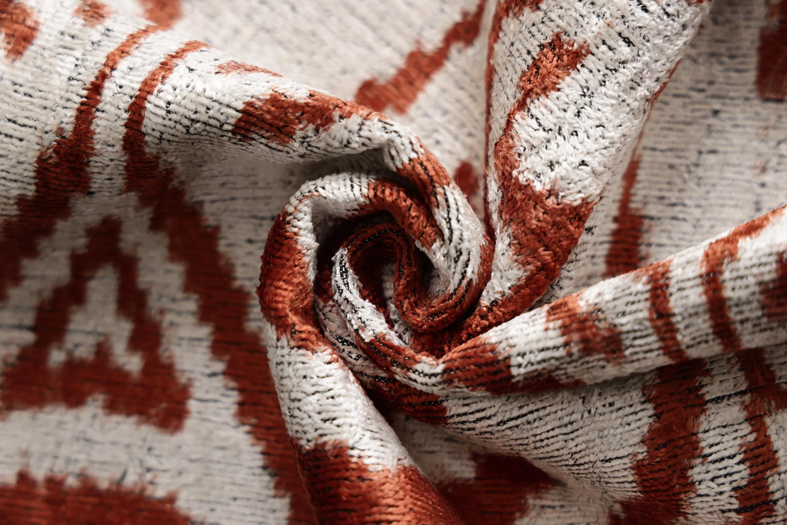 Luxury Handwoven Silk Velvet Ikat Pillow 20x20 Inch – Rust & Ivory - Image 2