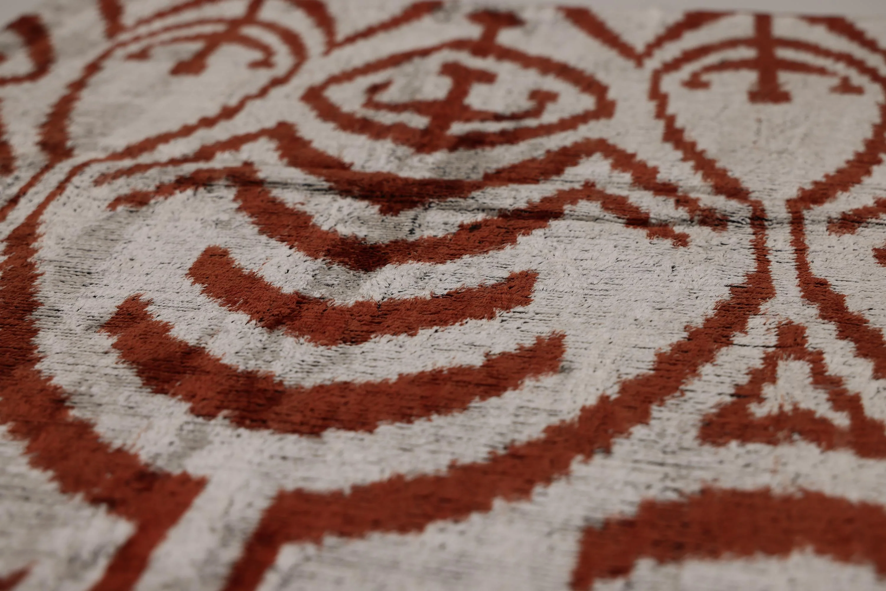 Luxury Handwoven Silk Velvet Ikat Pillow 20x20 Inch – Rust & Ivory - Image 3