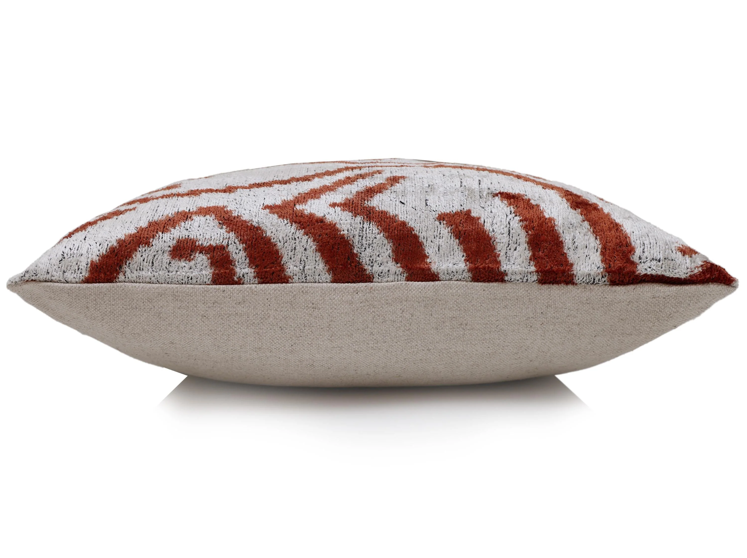 Luxury Handwoven Silk Velvet Ikat Pillow 20x20 Inch – Rust & Ivory - Image 4