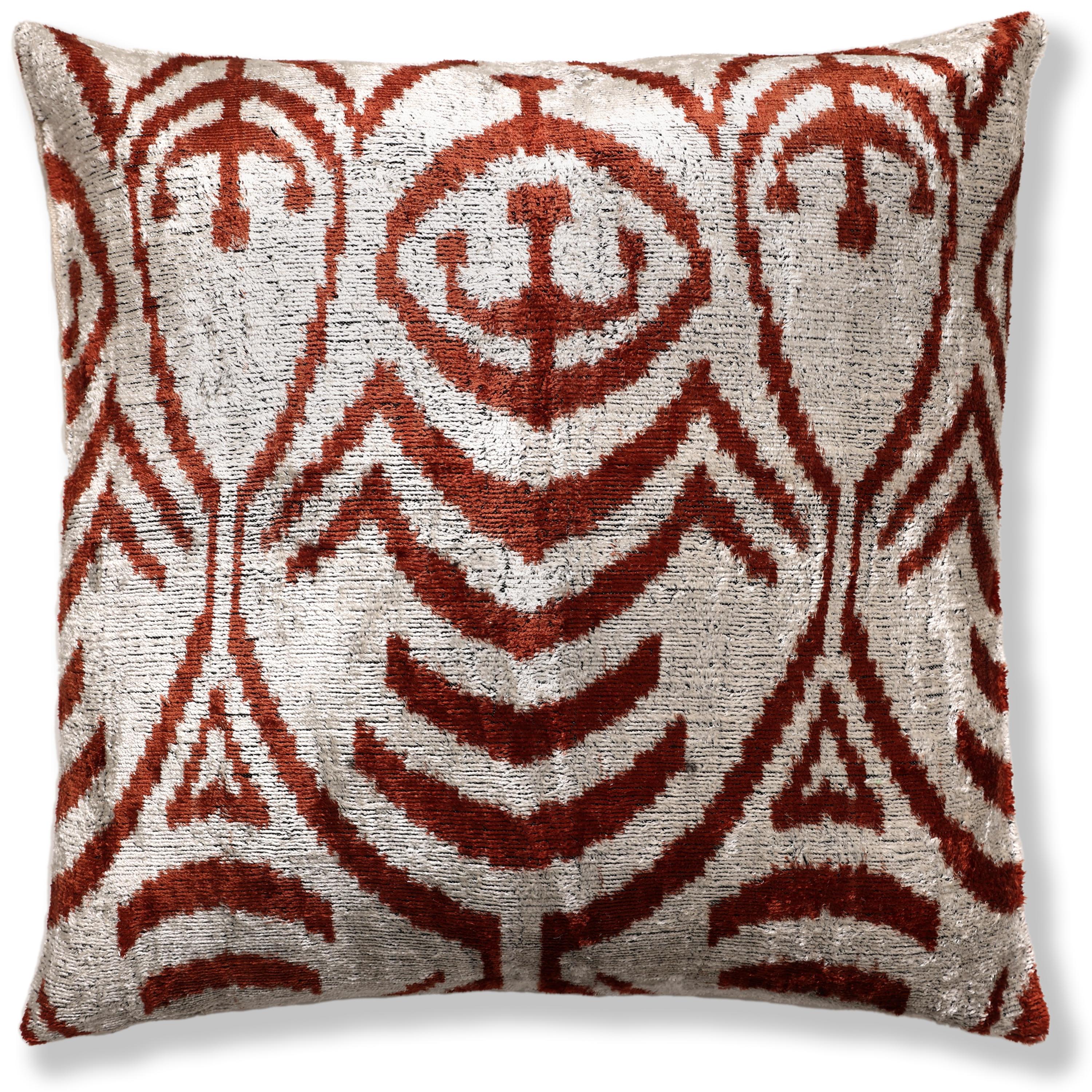 Luxury Handwoven Silk Velvet Ikat Pillow 20x20 Inch – Rust & Ivory - Image 5