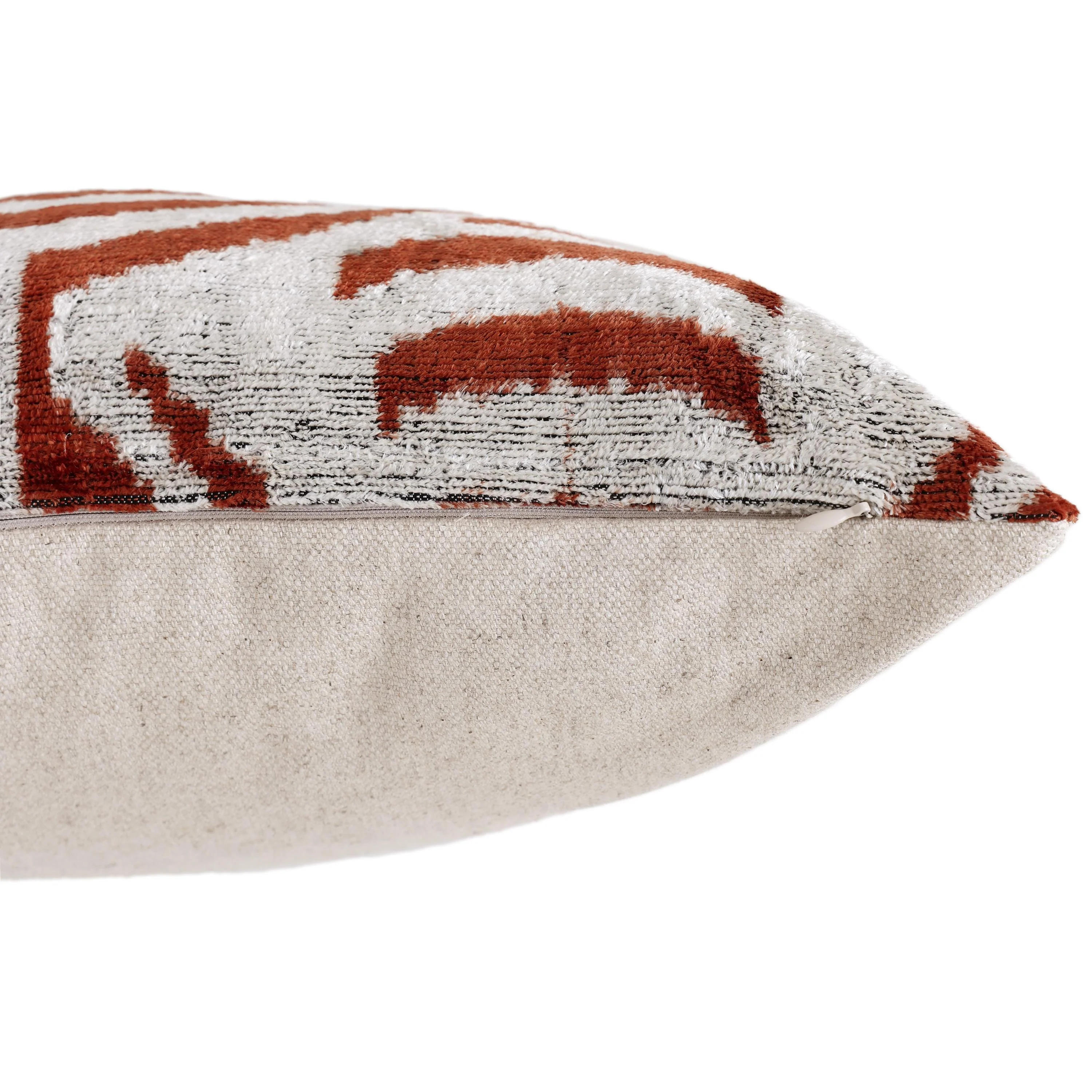 Luxury Handwoven Silk Velvet Ikat Pillow 20x20 Inch – Rust & Ivory - Image 6