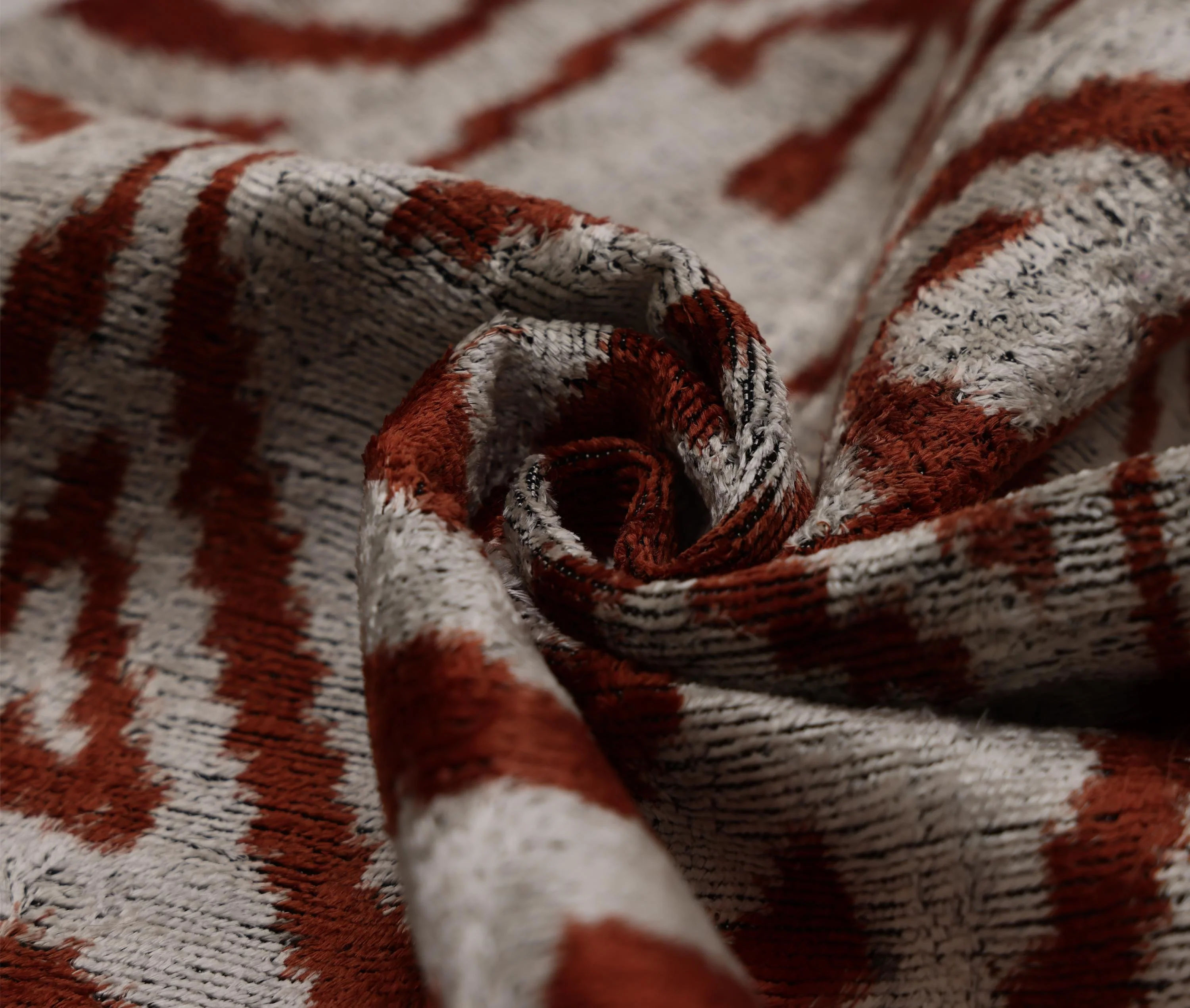 Luxury Handwoven Silk Velvet Ikat Pillow 20x20 Inch – Rust & Ivory - Image 7