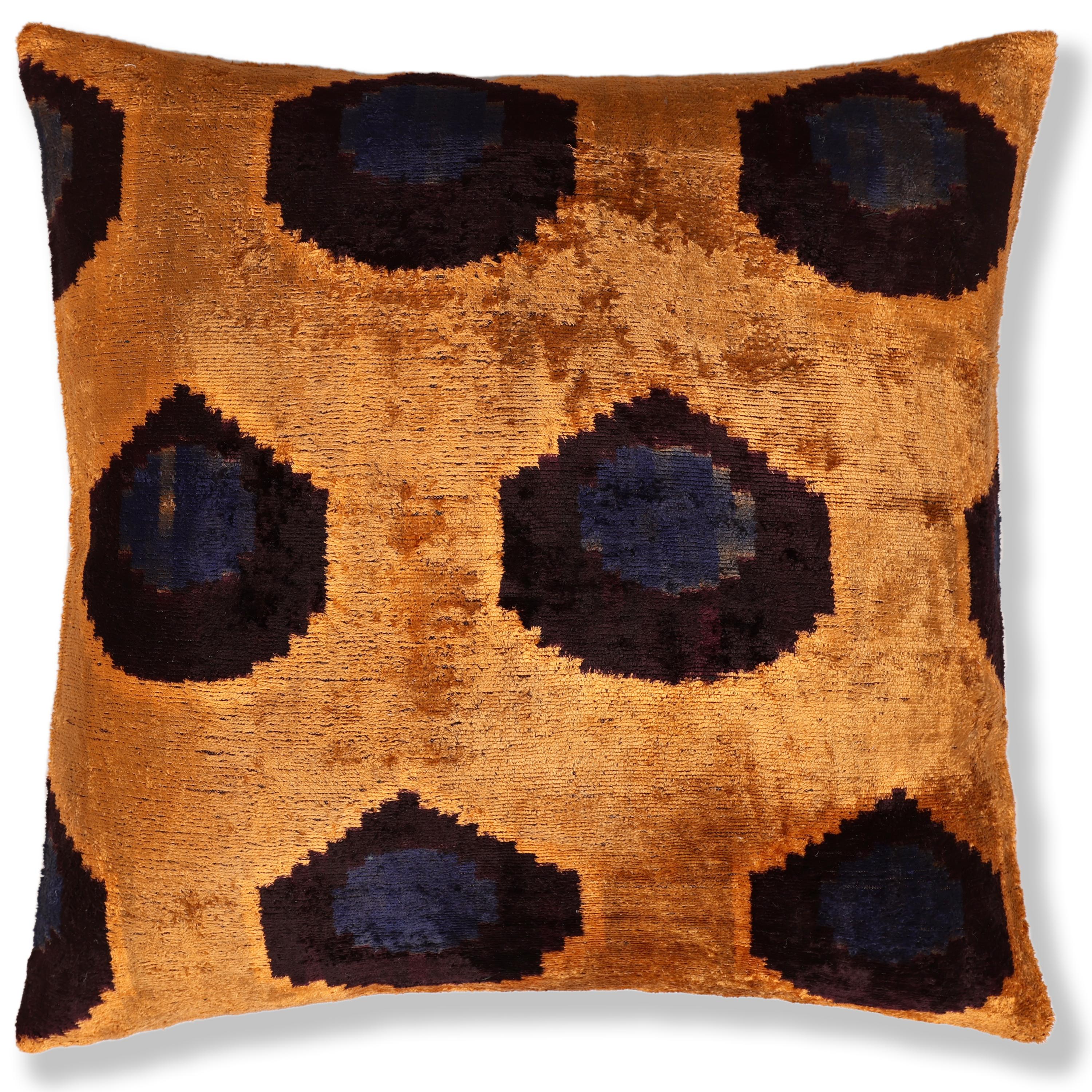 Luxury Handwoven Silk Velvet Ikat Throw Pillow 20x20 Inch | Organic Vegetable Dyed - Image 5