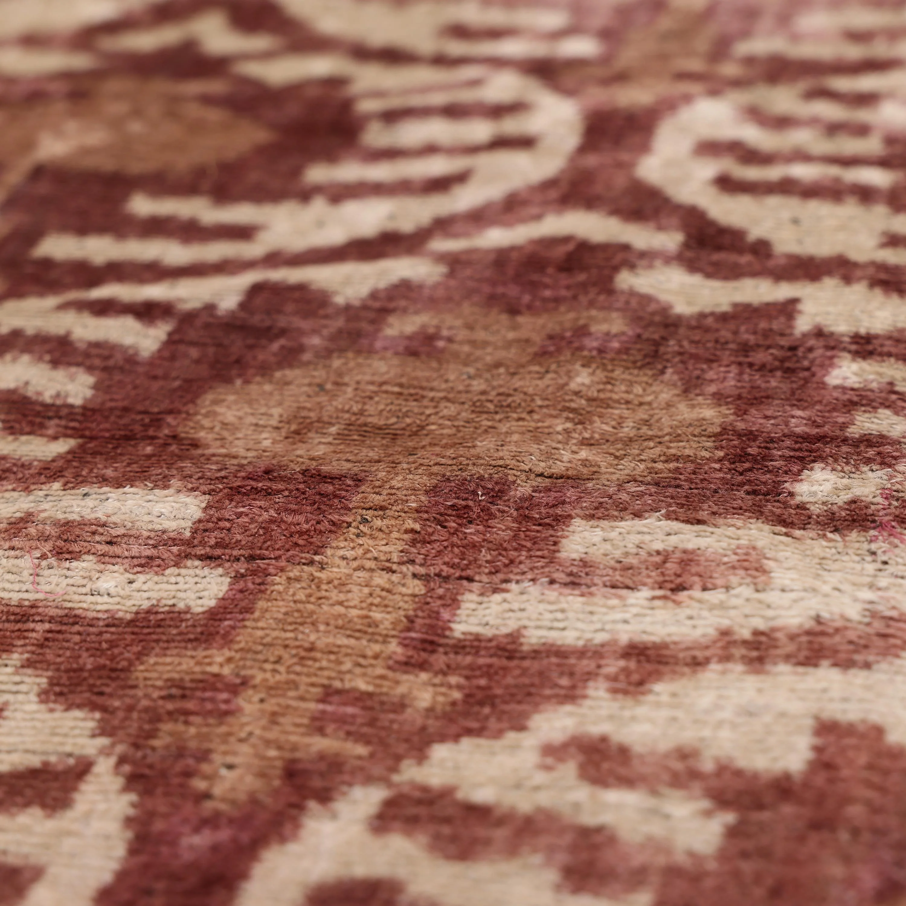 Luxury Handwoven Silk Velvet Throw Pillow 20x20 Inch Burgundy Ikat Pattern - Image 2