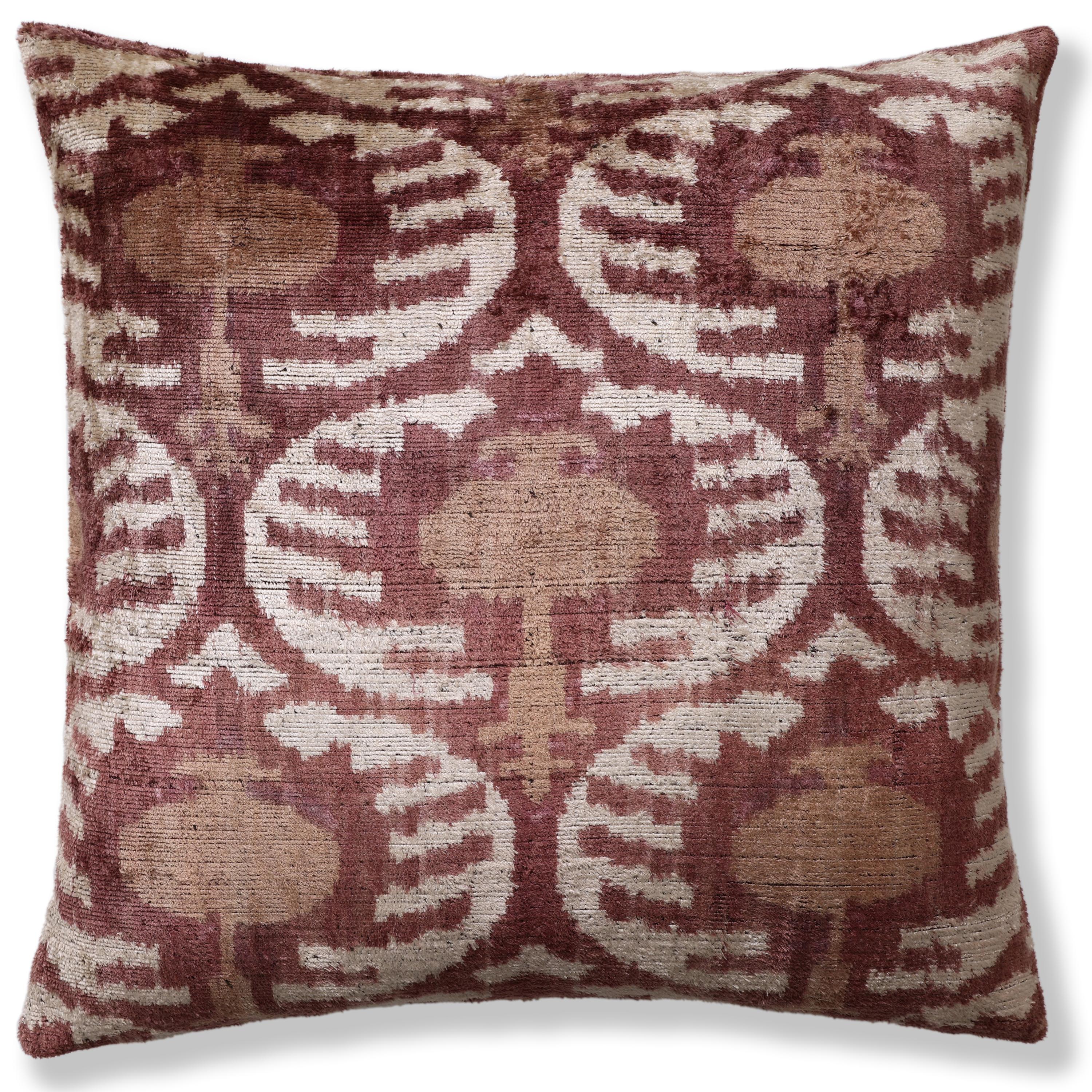 Luxury Handwoven Silk Velvet Throw Pillow 20x20 Inch Burgundy Ikat Pattern - Image 5