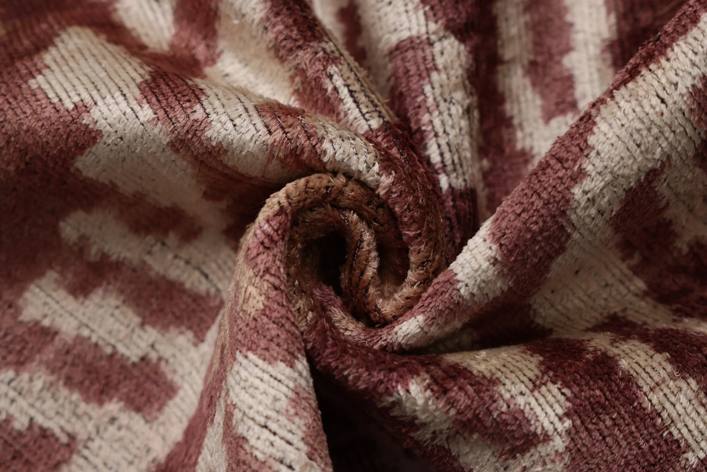Luxury Handwoven Silk Velvet Throw Pillow 20x20 Inch Burgundy Ikat Pattern - Image 7