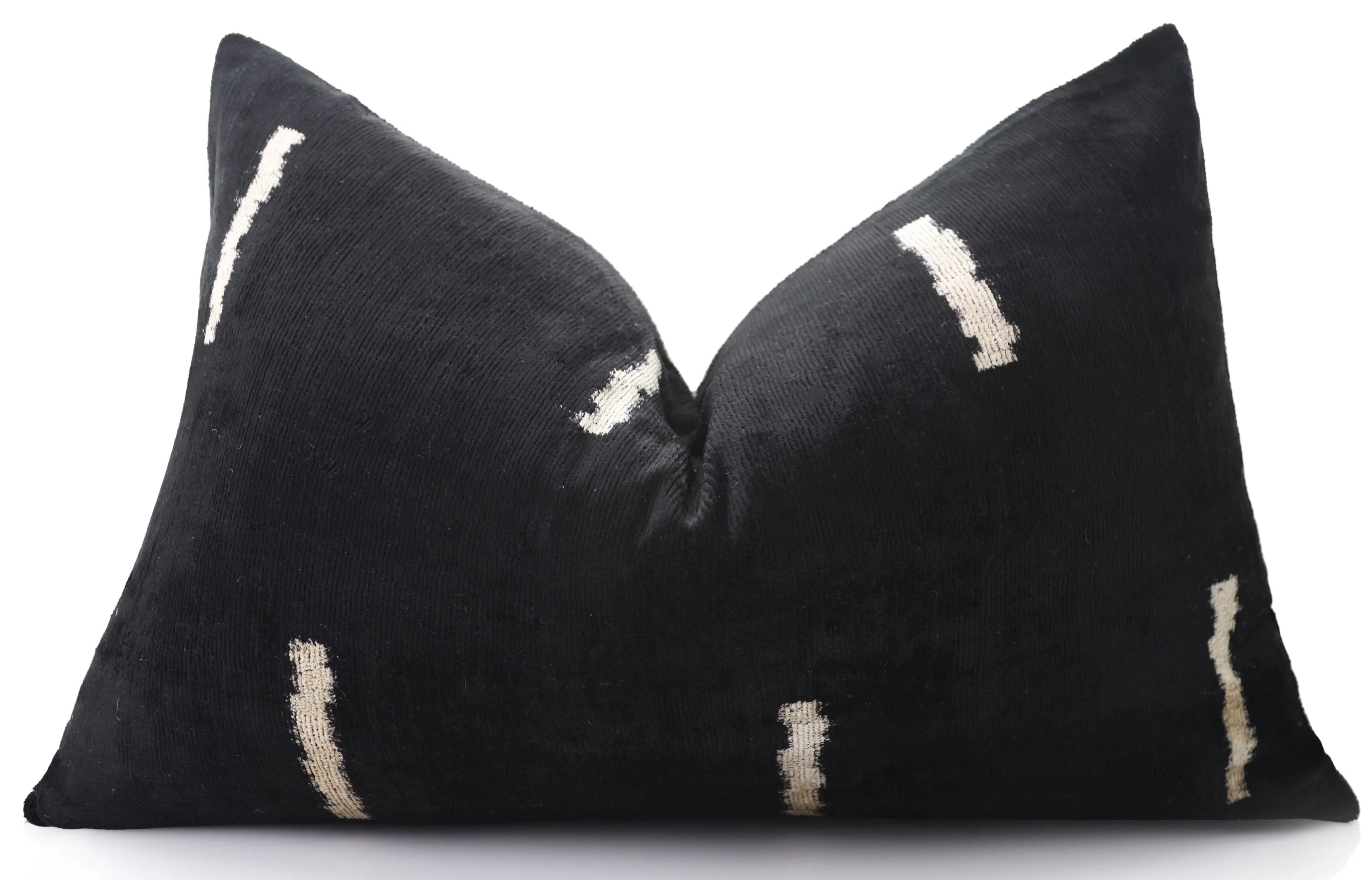 Luxury Minimalist Black Velvet Pillow 16x24 – Handmade Silk Lumbar Cushion with Ivory Accents - Image 5
