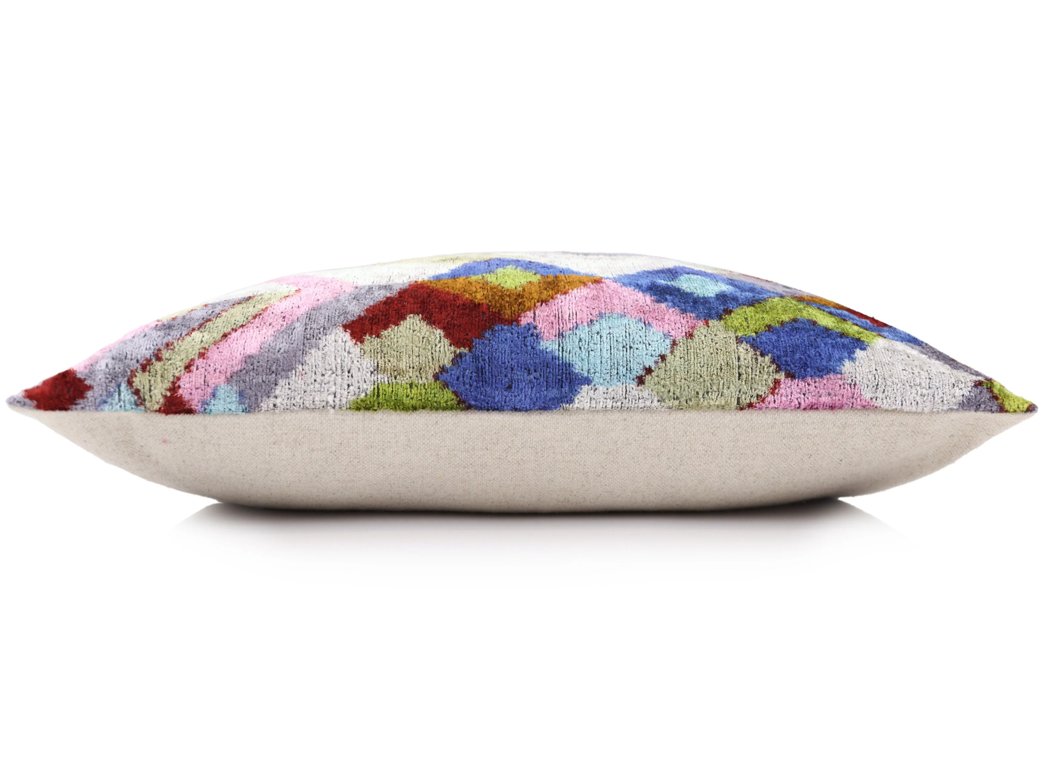 Luxury Multicolor Diamond Silk Velvet Throw Pillow 16x24 – Handmade Geometric Lumbar Cushion - Image 4