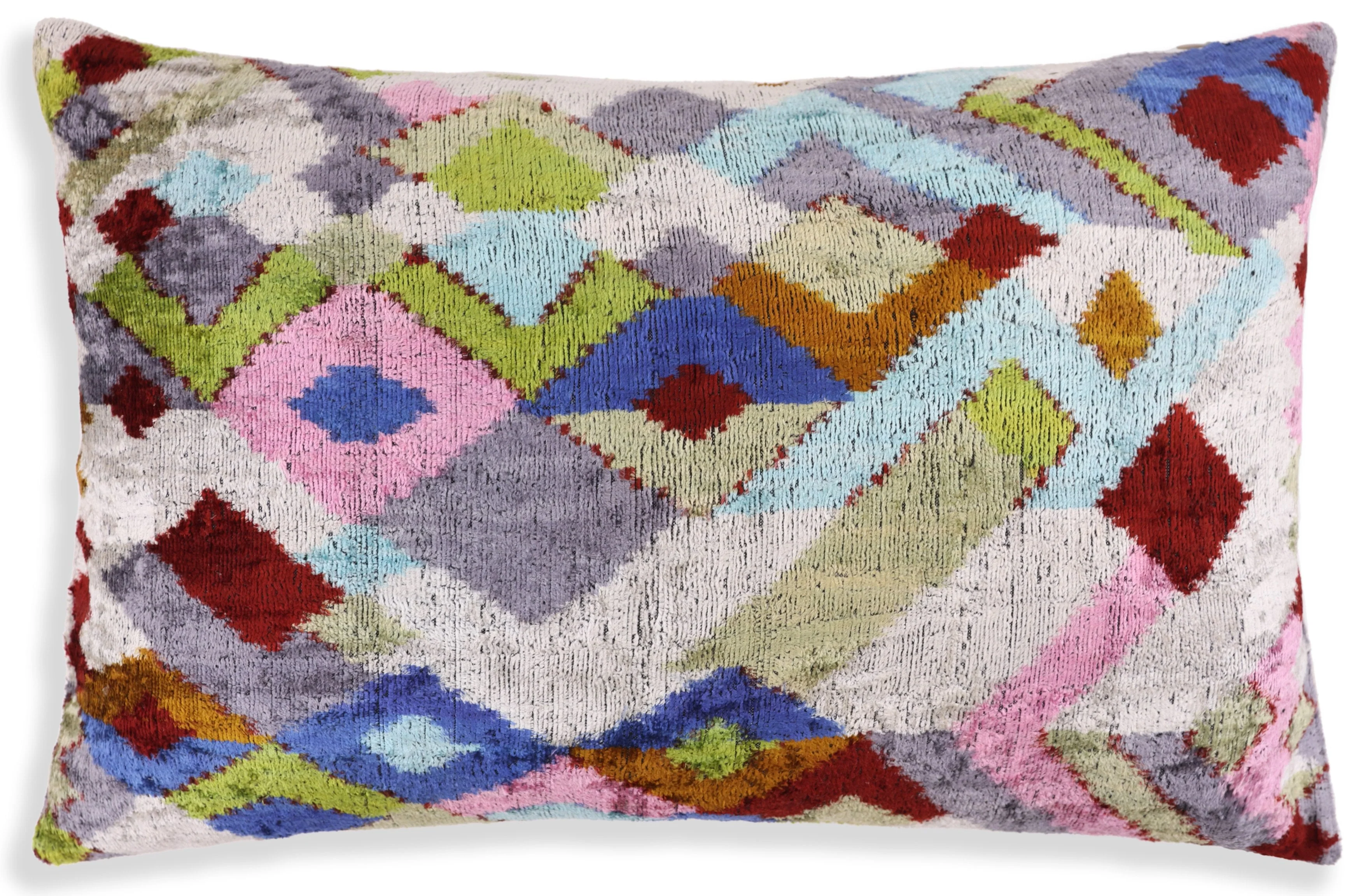 Luxury Multicolor Diamond Silk Velvet Throw Pillow 16x24 – Handmade Geometric Lumbar Cushion - Image 5