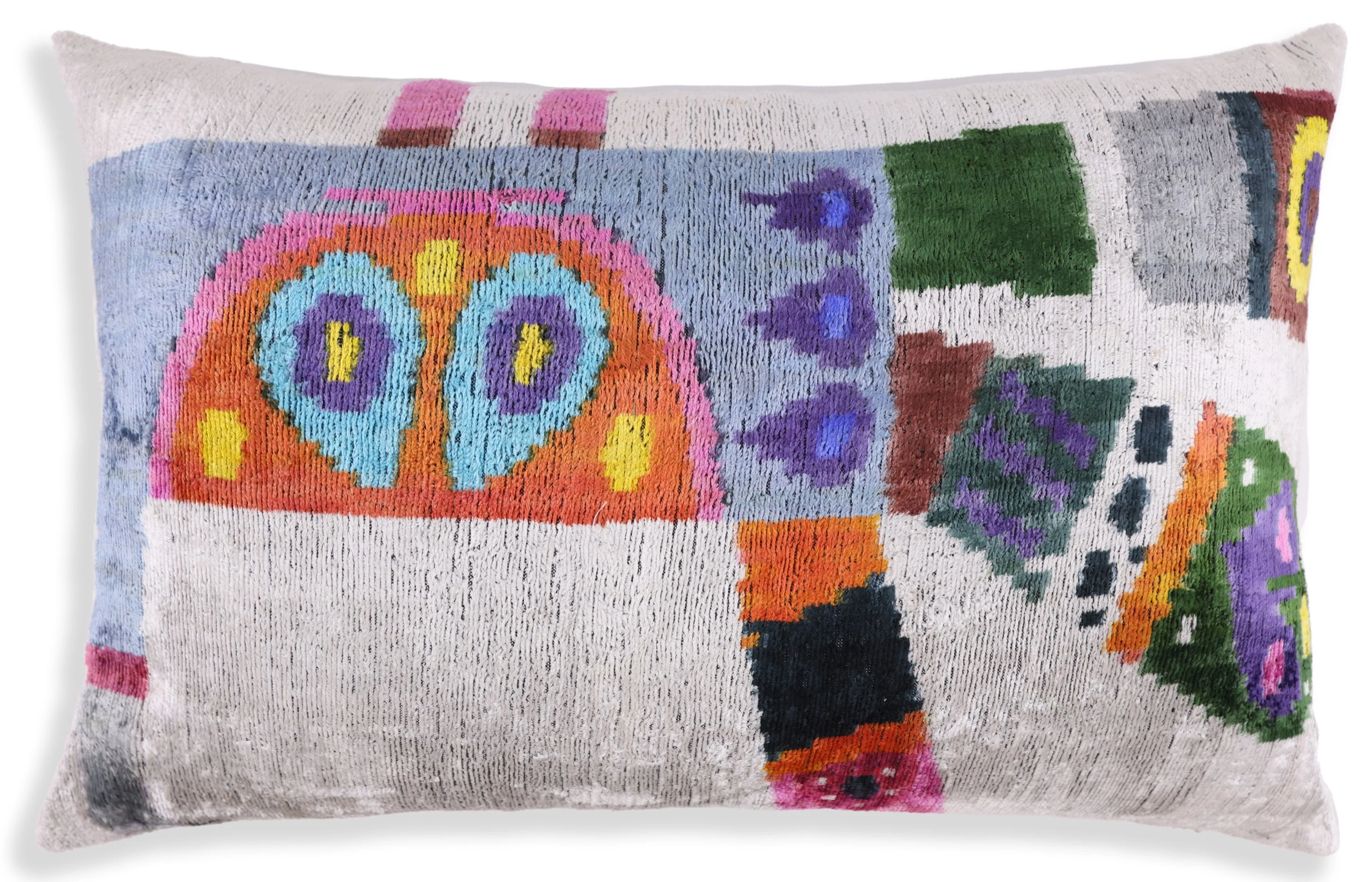 Luxury Multicolor Silk Velvet Throw Pillow 16x24 – Handmade Abstract Geometric Lumbar - Image 5