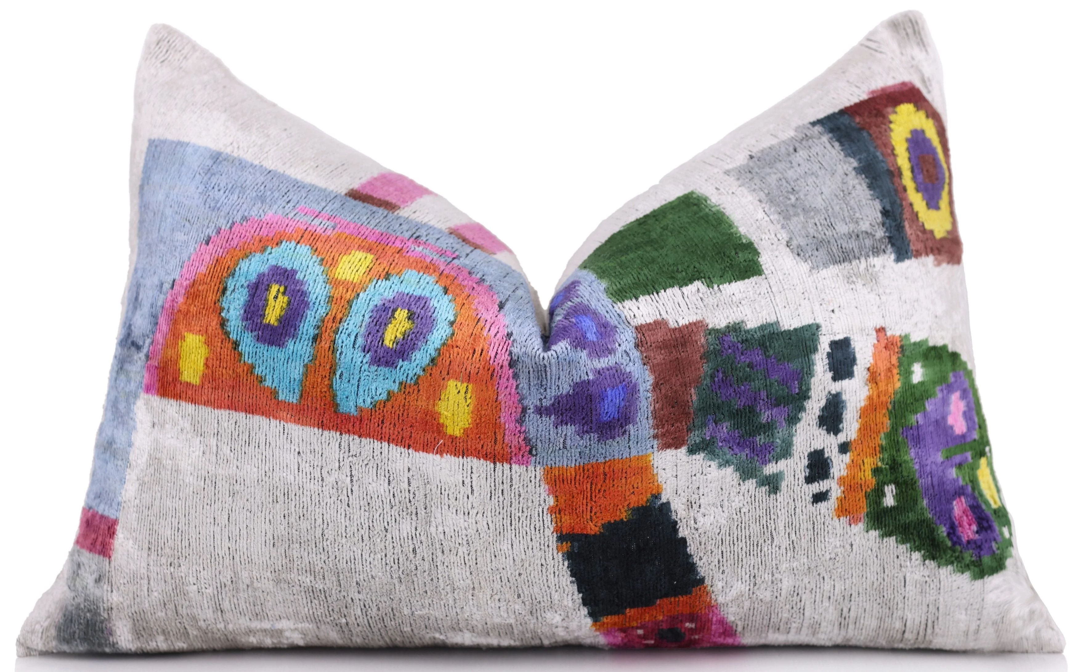 Luxury Multicolor Silk Velvet Throw Pillow 16x24 – Handmade Abstract Geometric Lumbar - Image 9