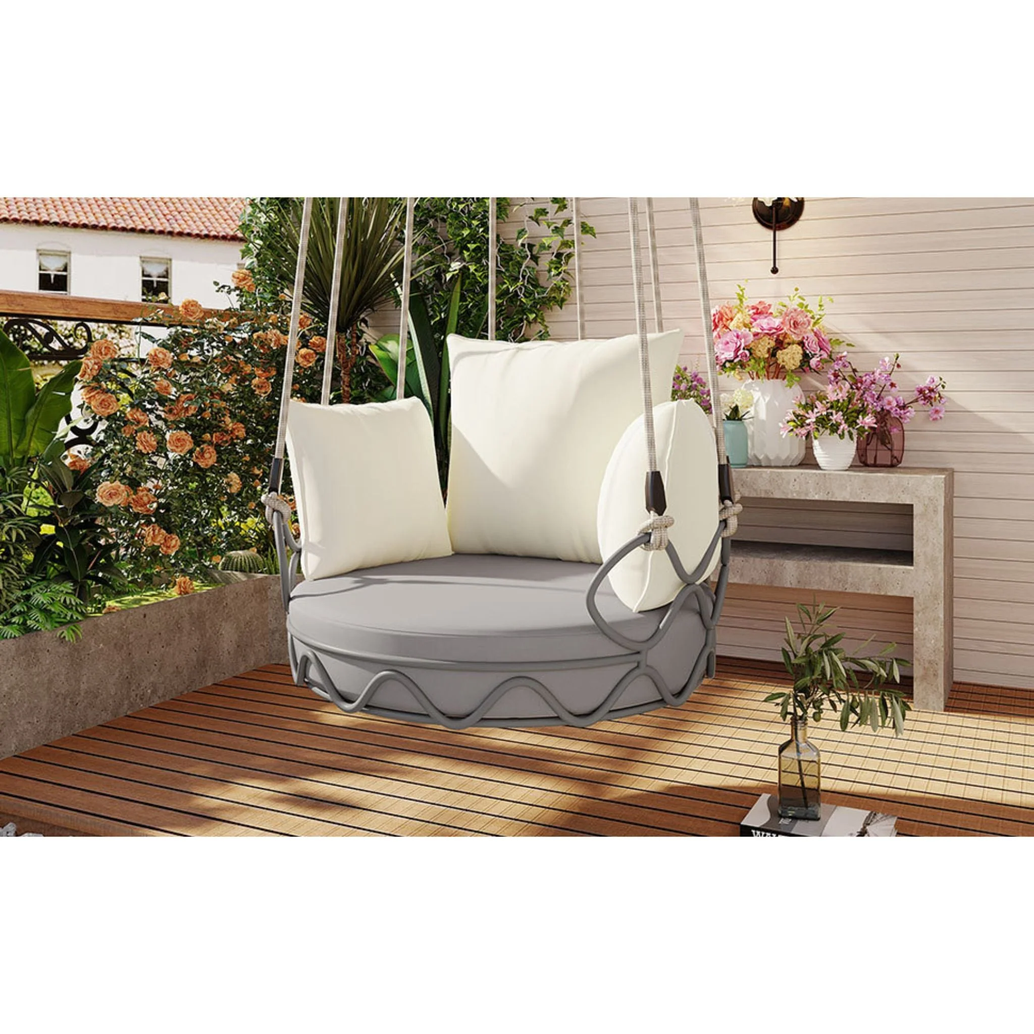 Alora Luxury Outdoor Hanging Basket Porch Swing Chair With UV Resistant Cushions (SAK95678) - Image 10