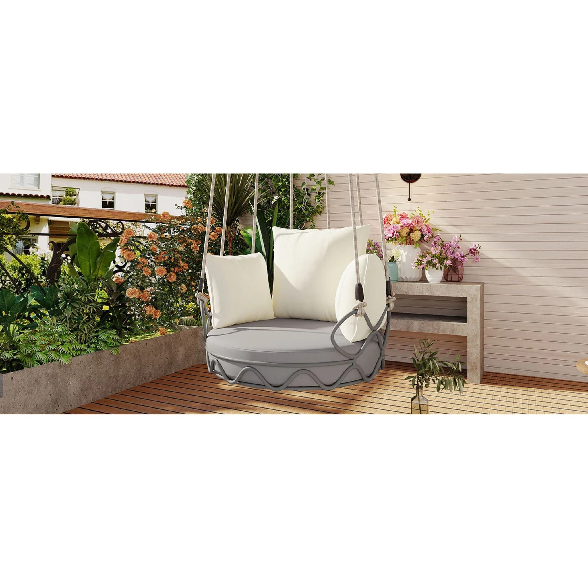 Alora Luxury Outdoor Hanging Basket Porch Swing Chair With UV Resistant Cushions (SAK95678) - Image 11