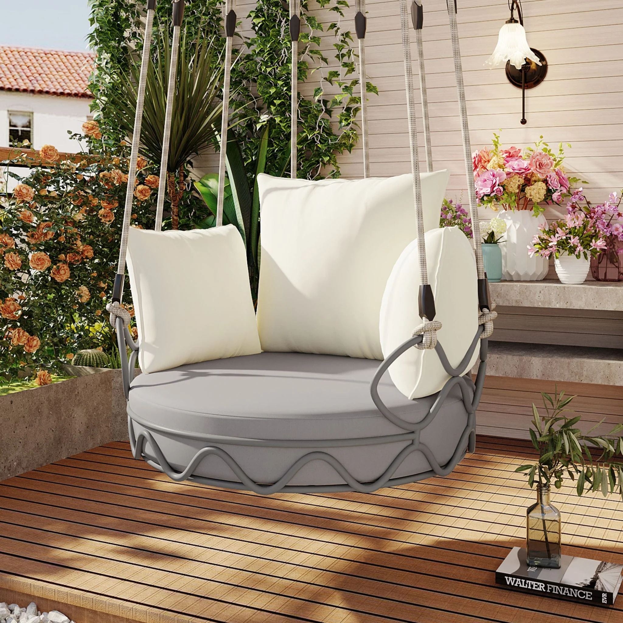 Alora Luxury Outdoor Hanging Basket Porch Swing Chair With UV Resistant Cushions (SAK95678) - Image 4