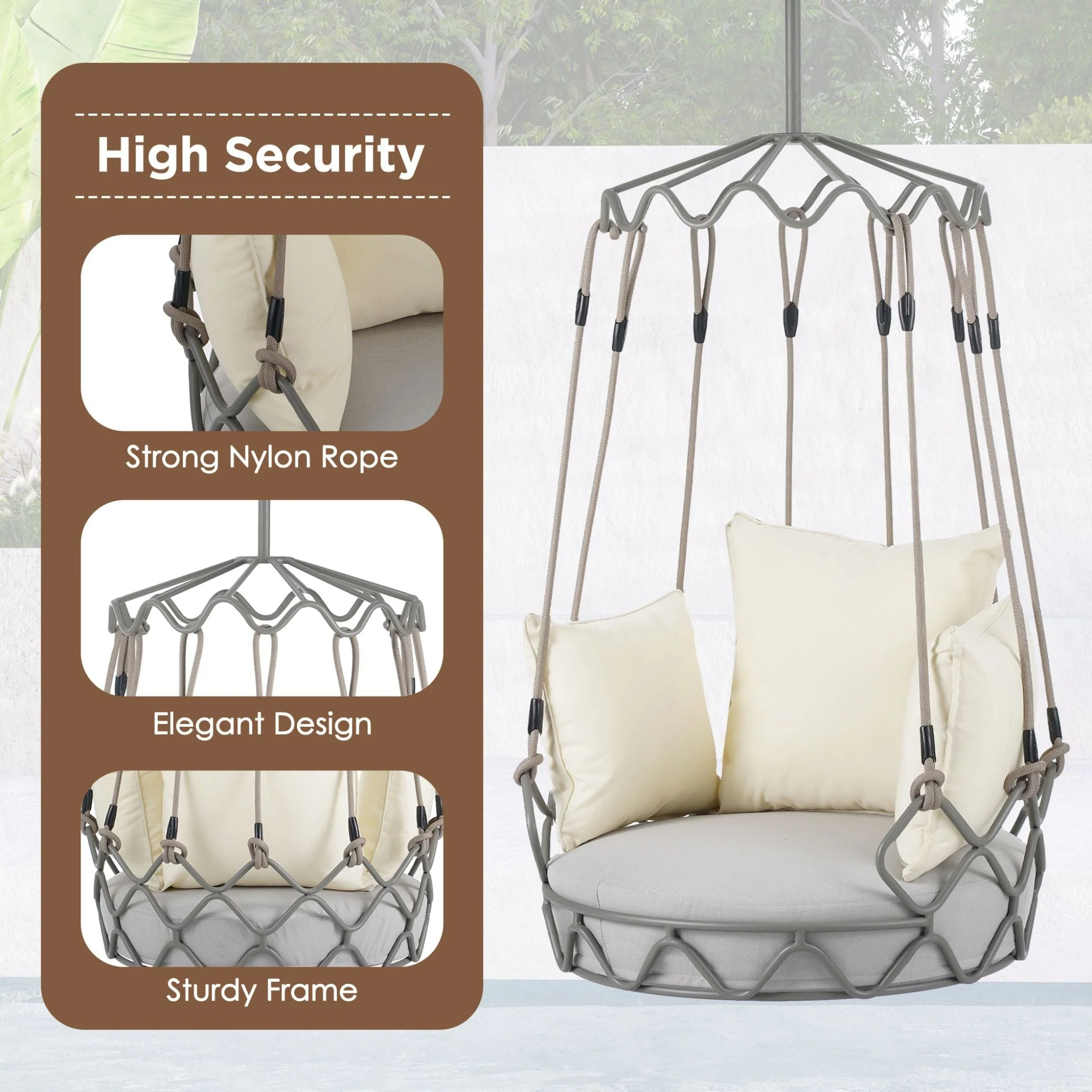 Alora Luxury Outdoor Hanging Basket Porch Swing Chair With UV Resistant Cushions (SAK95678) - Image 7
