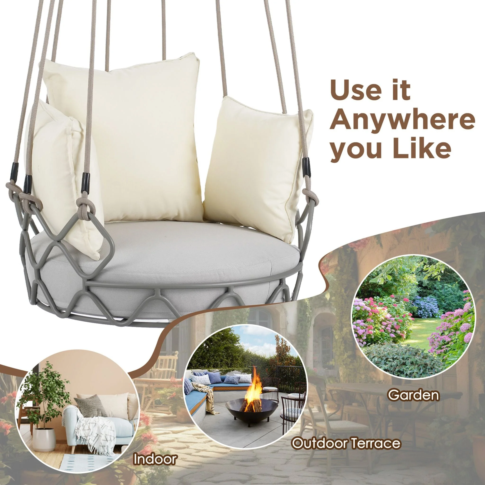 Alora Luxury Outdoor Hanging Basket Porch Swing Chair With UV Resistant Cushions (SAK95678) - Image 8