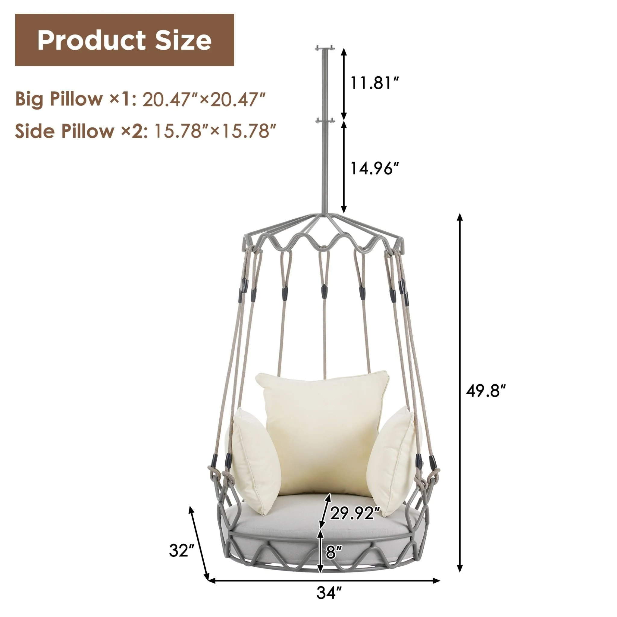 Alora Luxury Outdoor Hanging Basket Porch Swing Chair With UV Resistant Cushions (SAK95678) - Image 9
