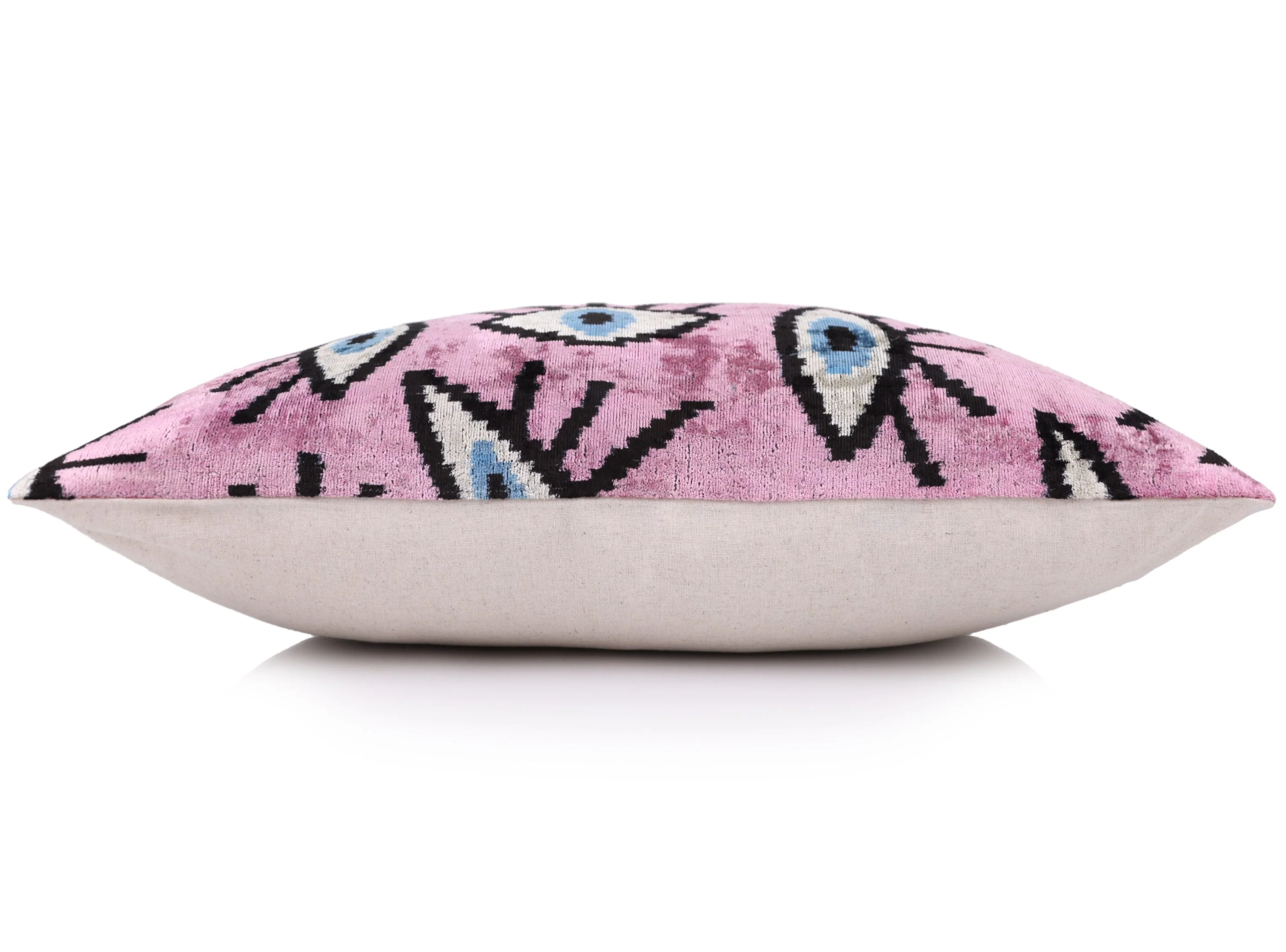 Luxury Pink Evil Eye Velvet Pillow 16x24 – Handmade Silk Lumbar Cushion with Bohemian Charm - Image 3