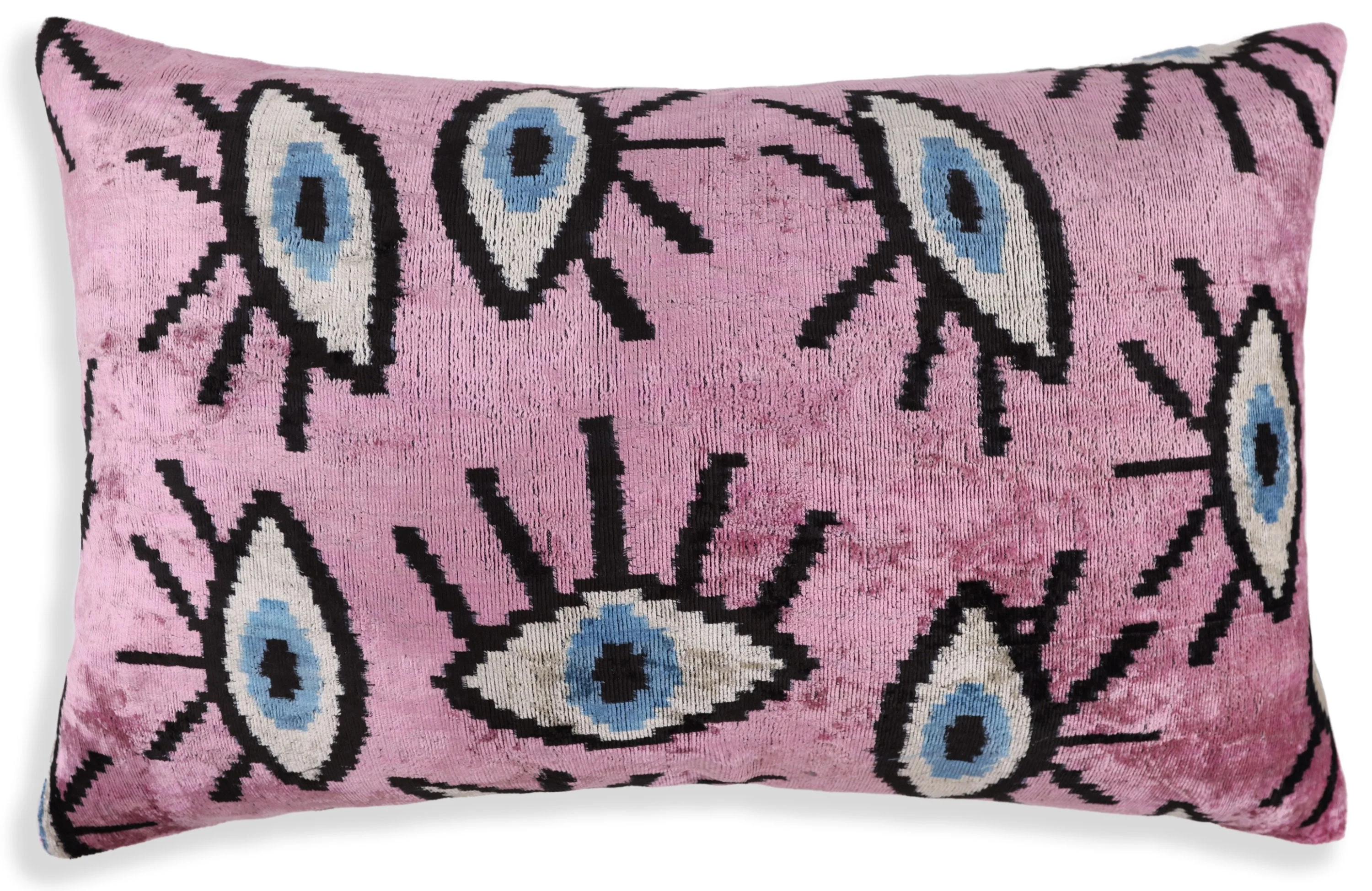 Luxury Pink Evil Eye Velvet Pillow 16x24 – Handmade Silk Lumbar Cushion with Bohemian Charm - Image 5