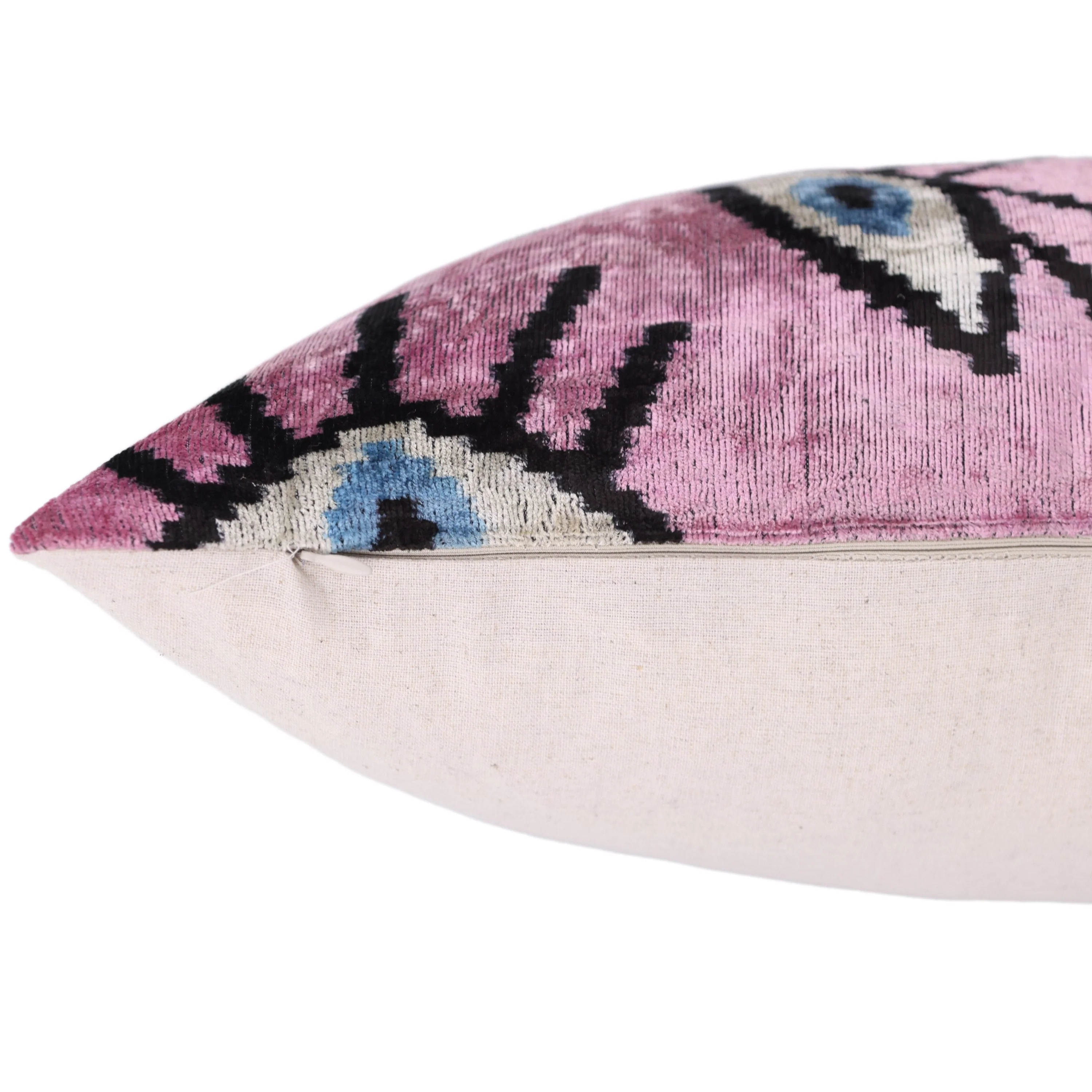 Luxury Pink Evil Eye Velvet Pillow 16x24 – Handmade Silk Lumbar Cushion with Bohemian Charm - Image 6