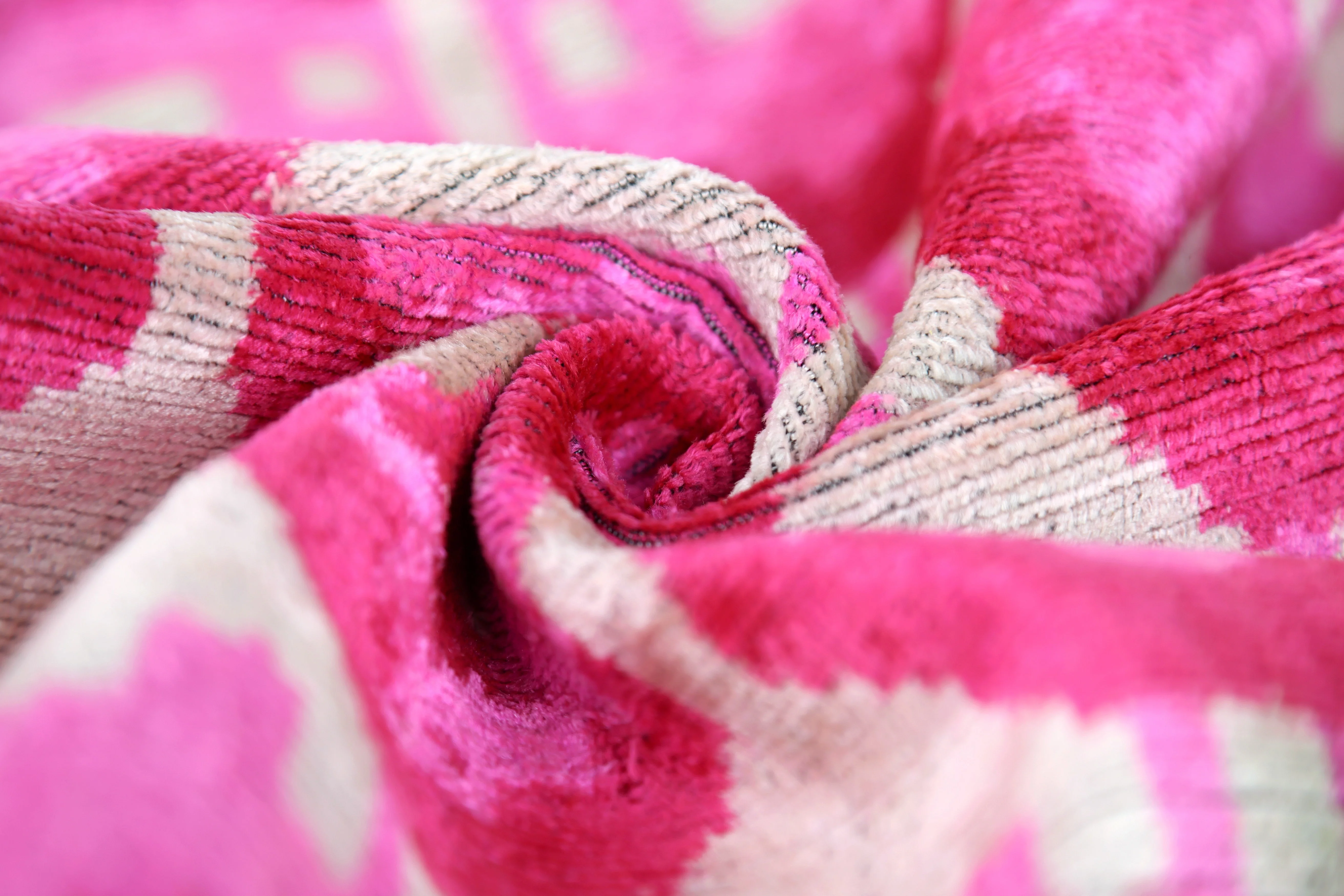 Luxury Pink Silk Velvet Throw Pillow – Handmade 20x20 Ikat Design - Image 2