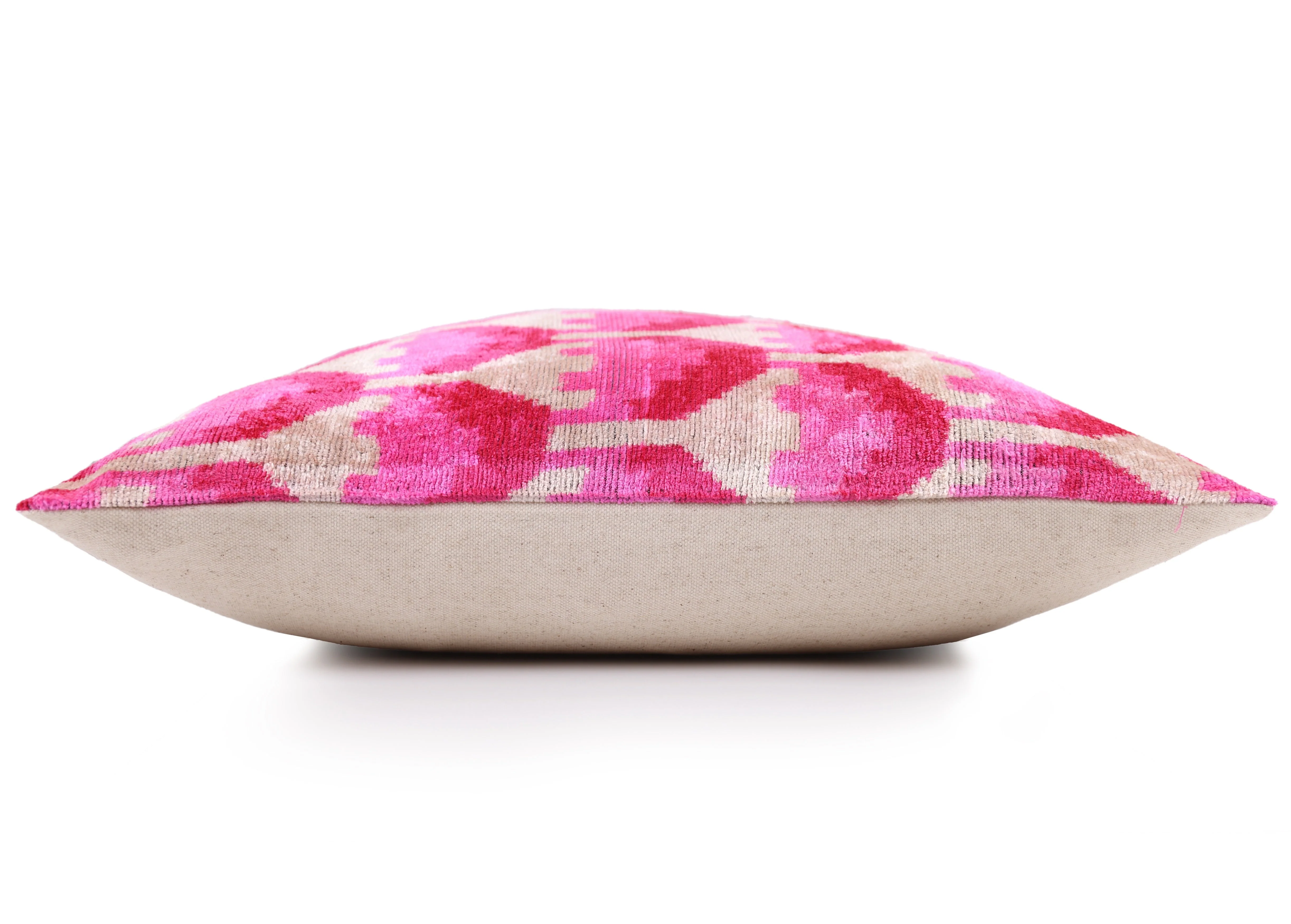 Luxury Pink Silk Velvet Throw Pillow – Handmade 20x20 Ikat Design - Image 4
