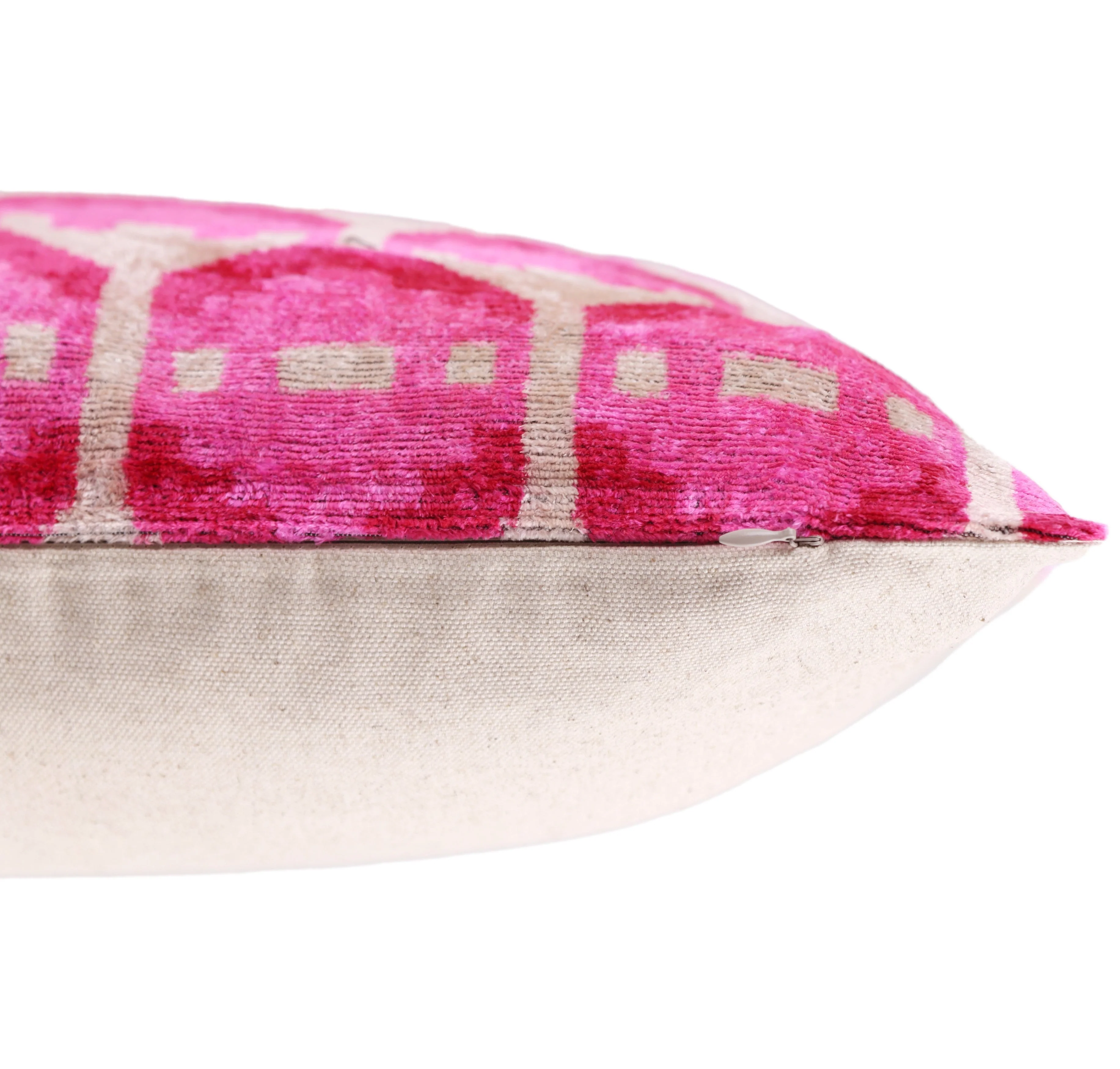 Luxury Pink Silk Velvet Throw Pillow – Handmade 20x20 Ikat Design - Image 6