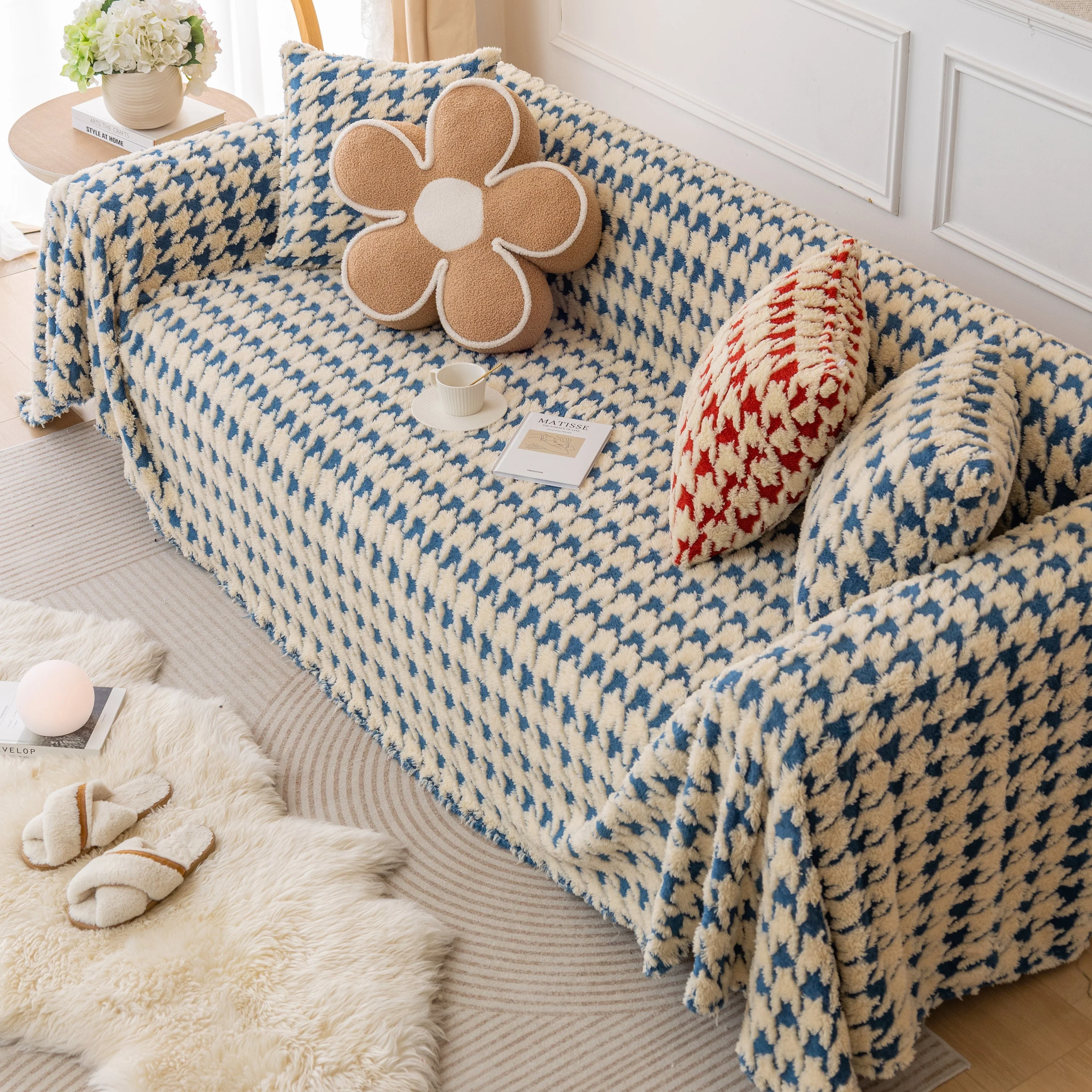 Luxury Plush Universal Couch Cover Blanket, Washable Couch Protector Houndstooth Sofa Covers - Image 100
