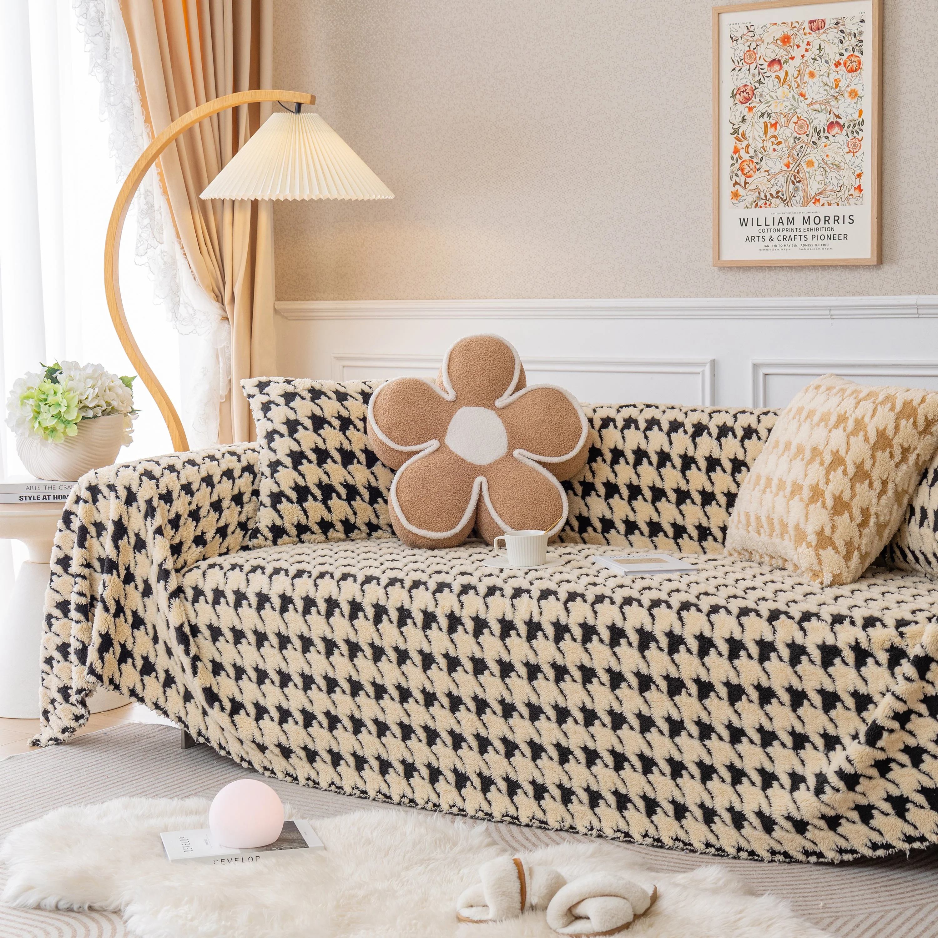 Luxury Plush Universal Couch Cover Blanket, Washable Couch Protector Houndstooth Sofa Covers - Image 11