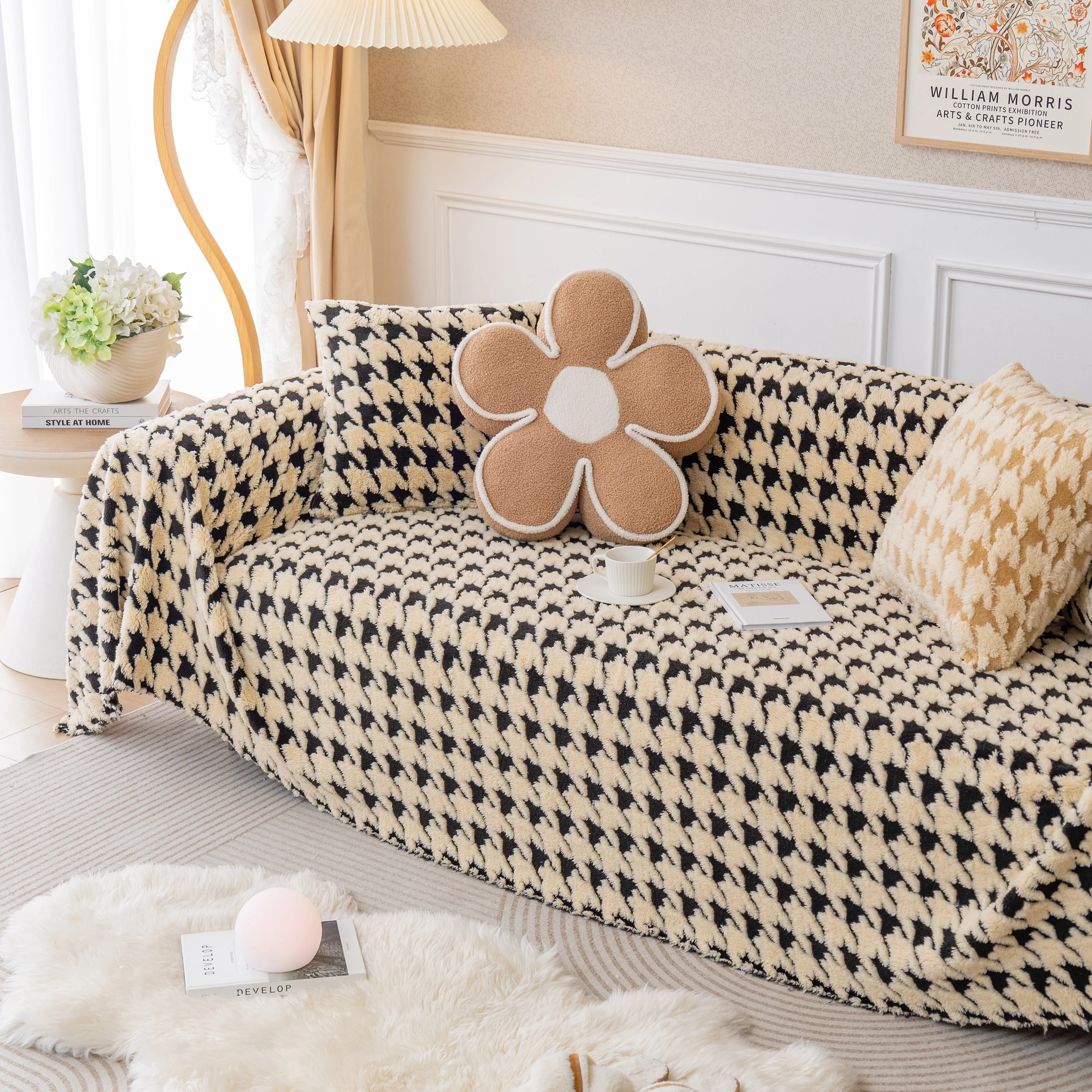 Luxury Plush Universal Couch Cover Blanket, Washable Couch Protector Houndstooth Sofa Covers - Image 12
