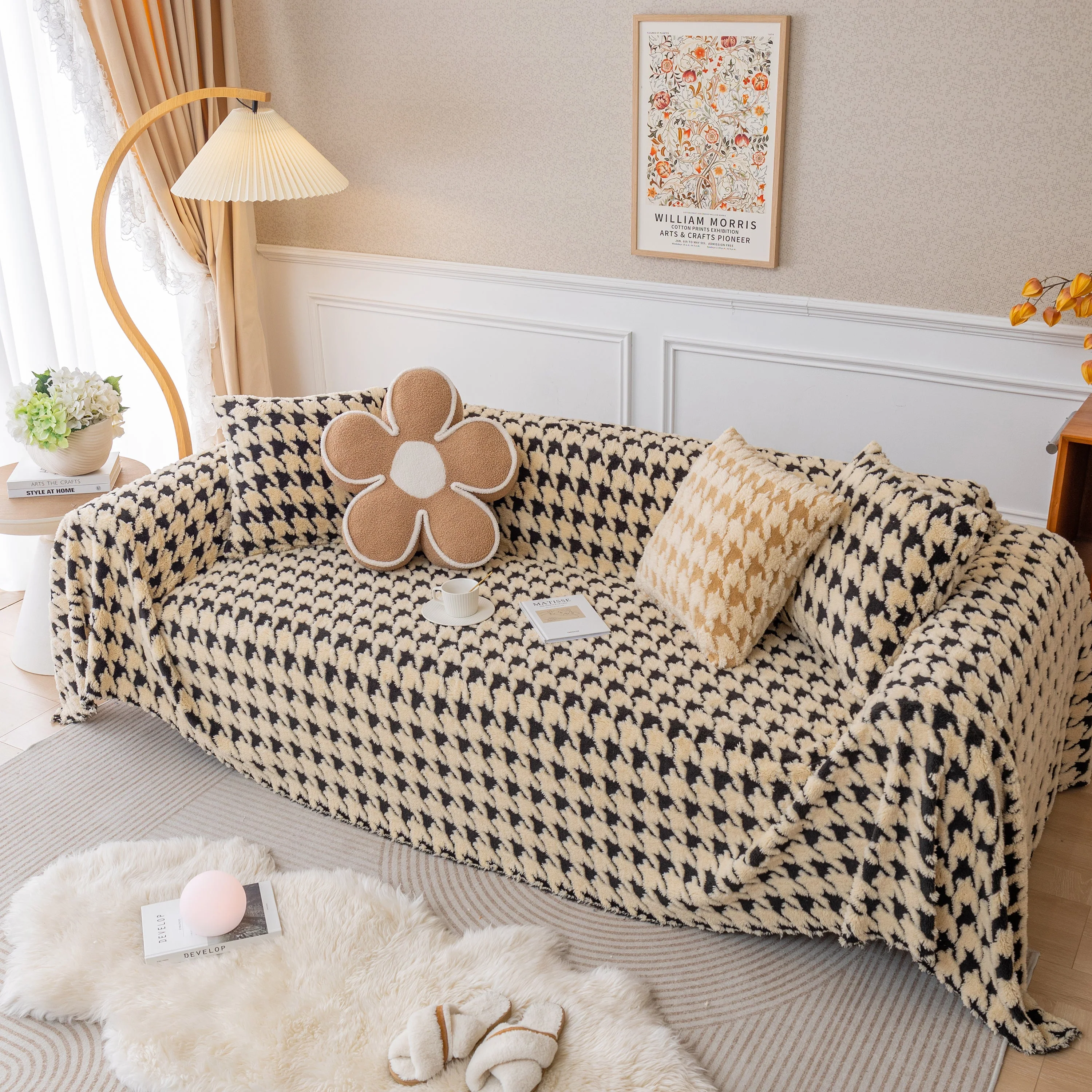 Luxury Plush Universal Couch Cover Blanket, Washable Couch Protector Houndstooth Sofa Covers - Image 13
