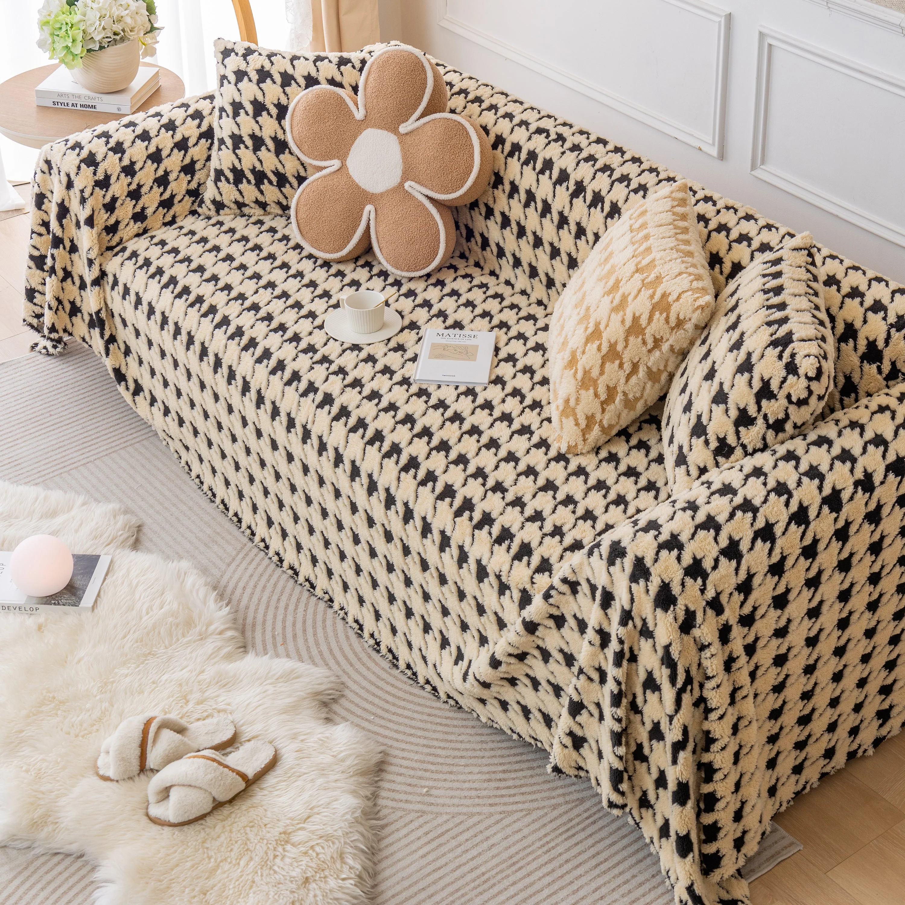 Luxury Plush Universal Couch Cover Blanket, Washable Couch Protector Houndstooth Sofa Covers - Image 16