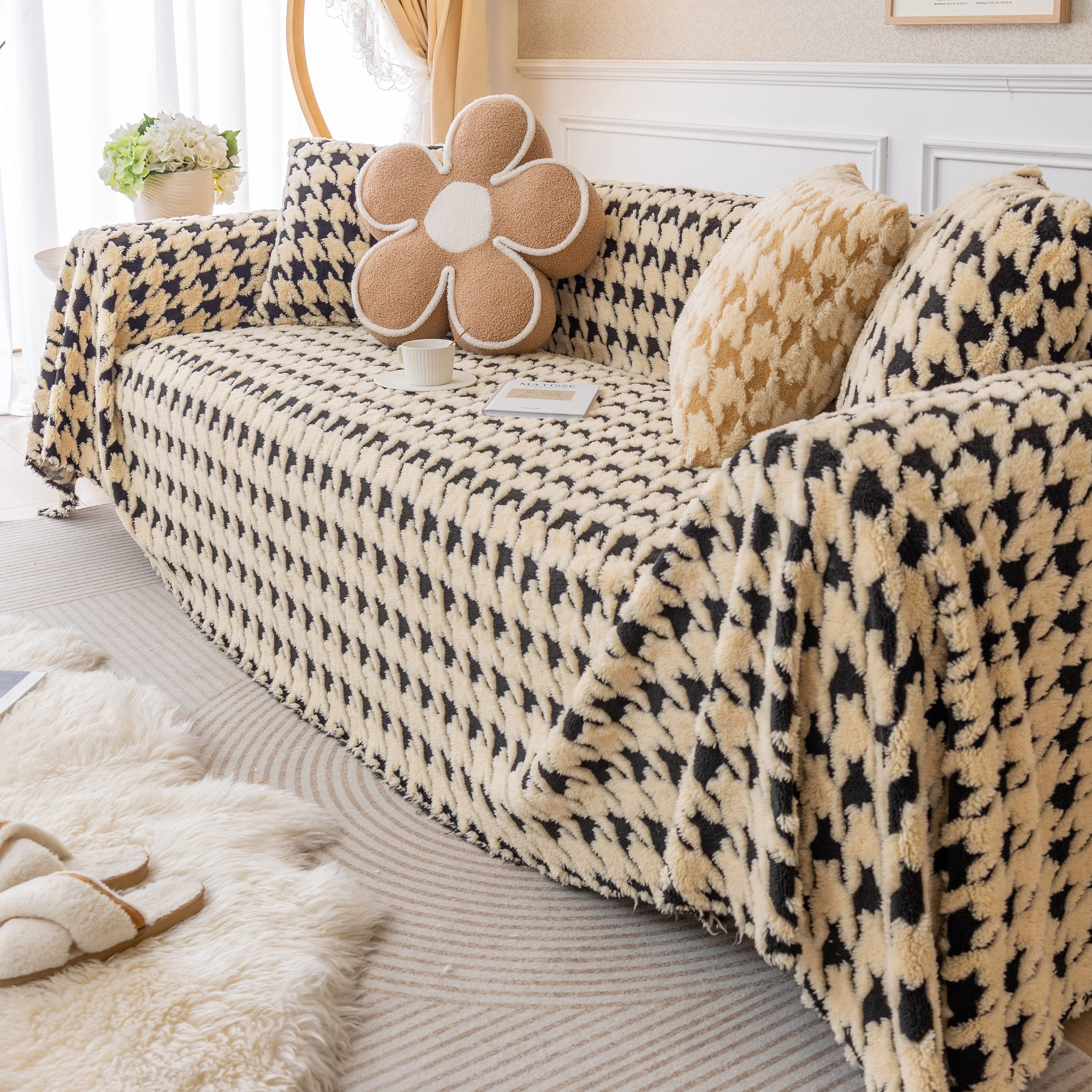 Luxury Plush Universal Couch Cover Blanket, Washable Couch Protector Houndstooth Sofa Covers - Image 17