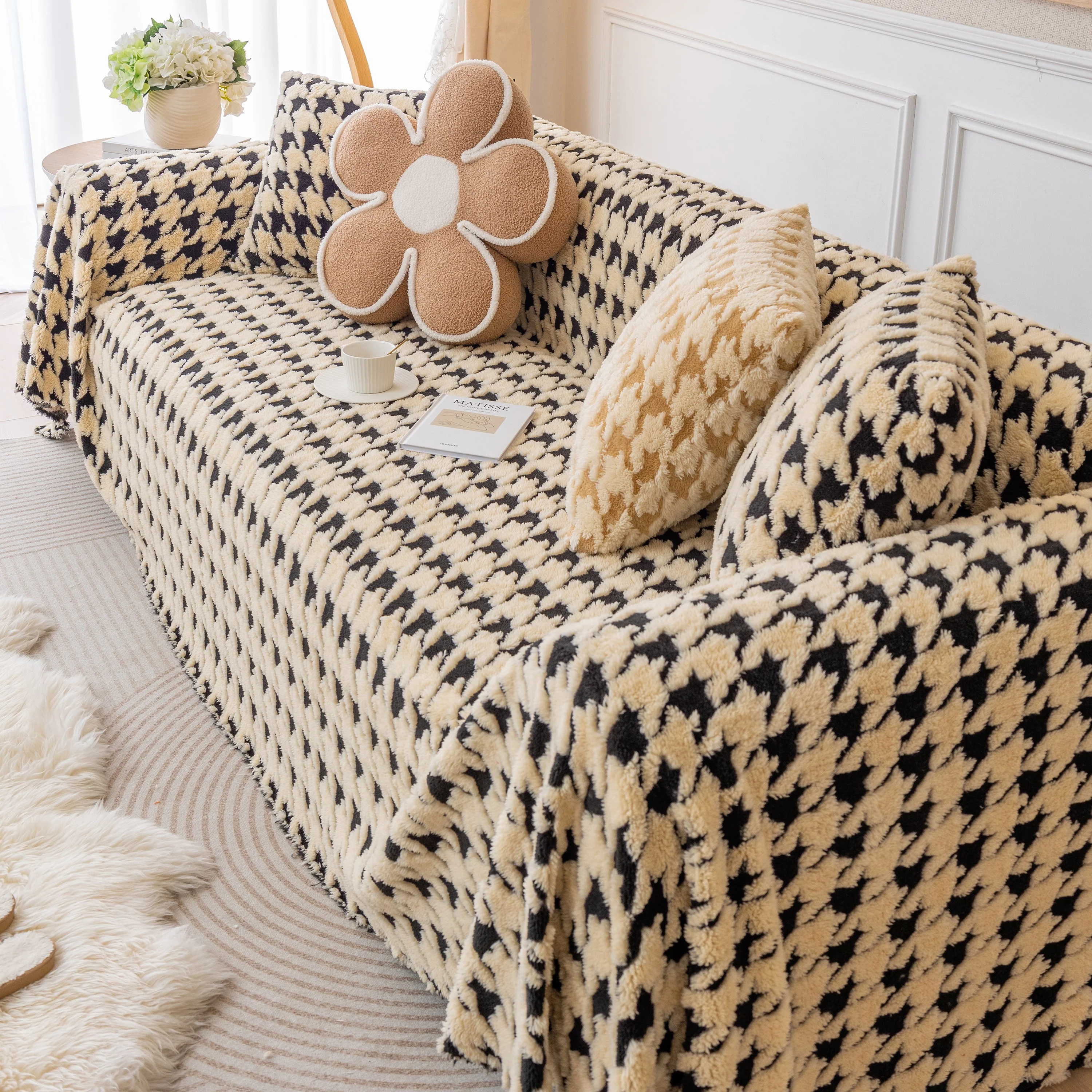 Luxury Plush Universal Couch Cover Blanket, Washable Couch Protector Houndstooth Sofa Covers - Image 18