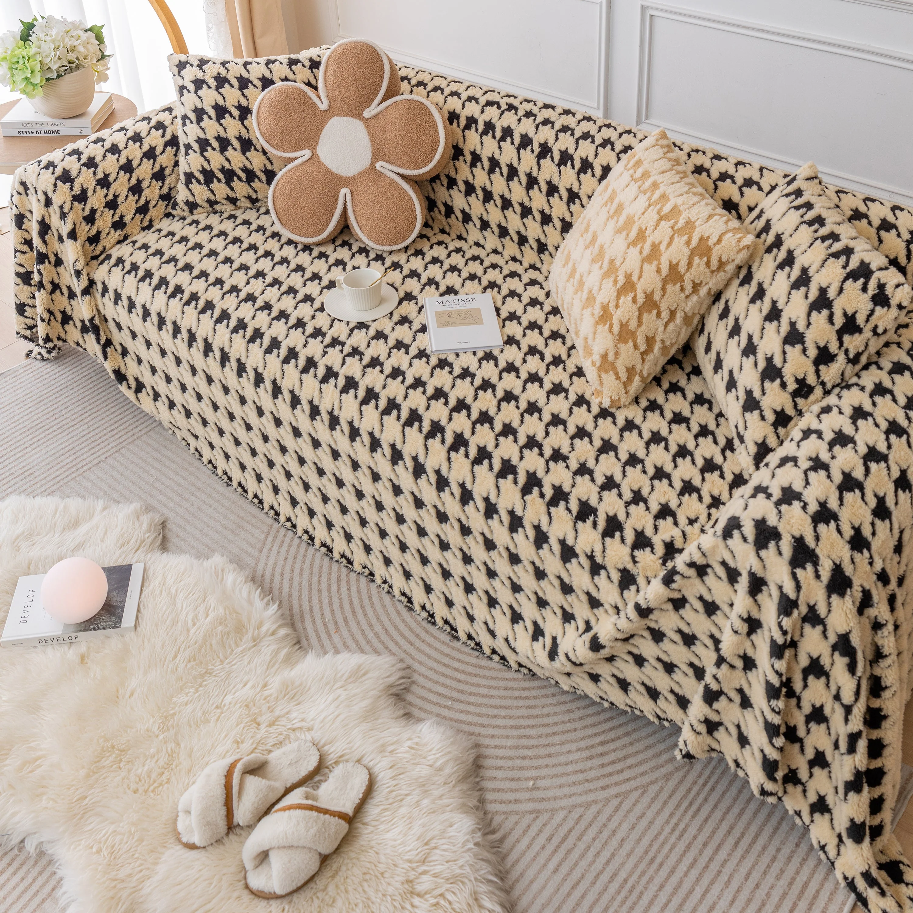 Luxury Plush Universal Couch Cover Blanket, Washable Couch Protector Houndstooth Sofa Covers - Image 19