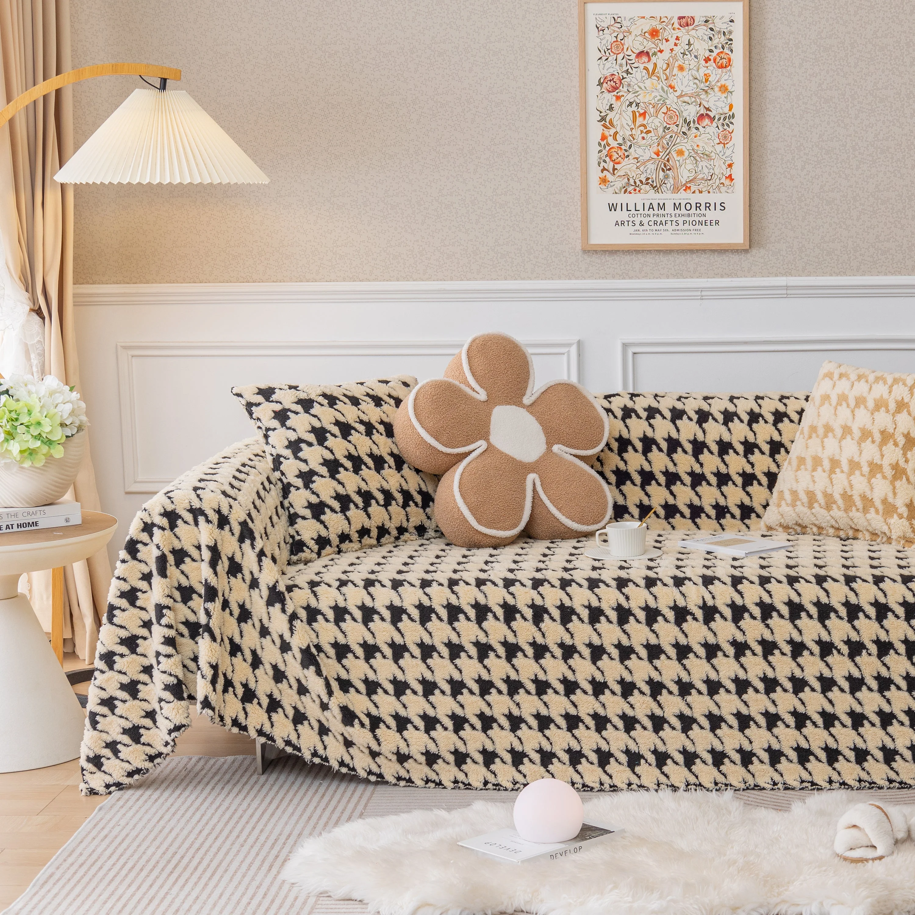 Luxury Plush Universal Couch Cover Blanket, Washable Couch Protector Houndstooth Sofa Covers - Image 2