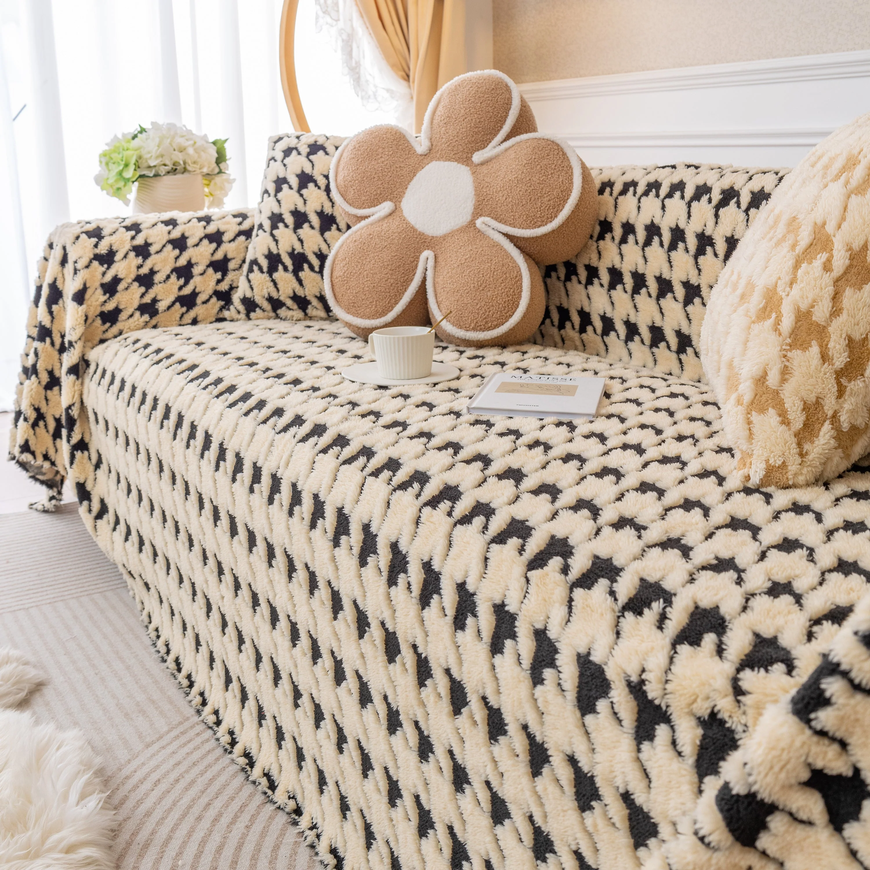 Luxury Plush Universal Couch Cover Blanket, Washable Couch Protector Houndstooth Sofa Covers - Image 20