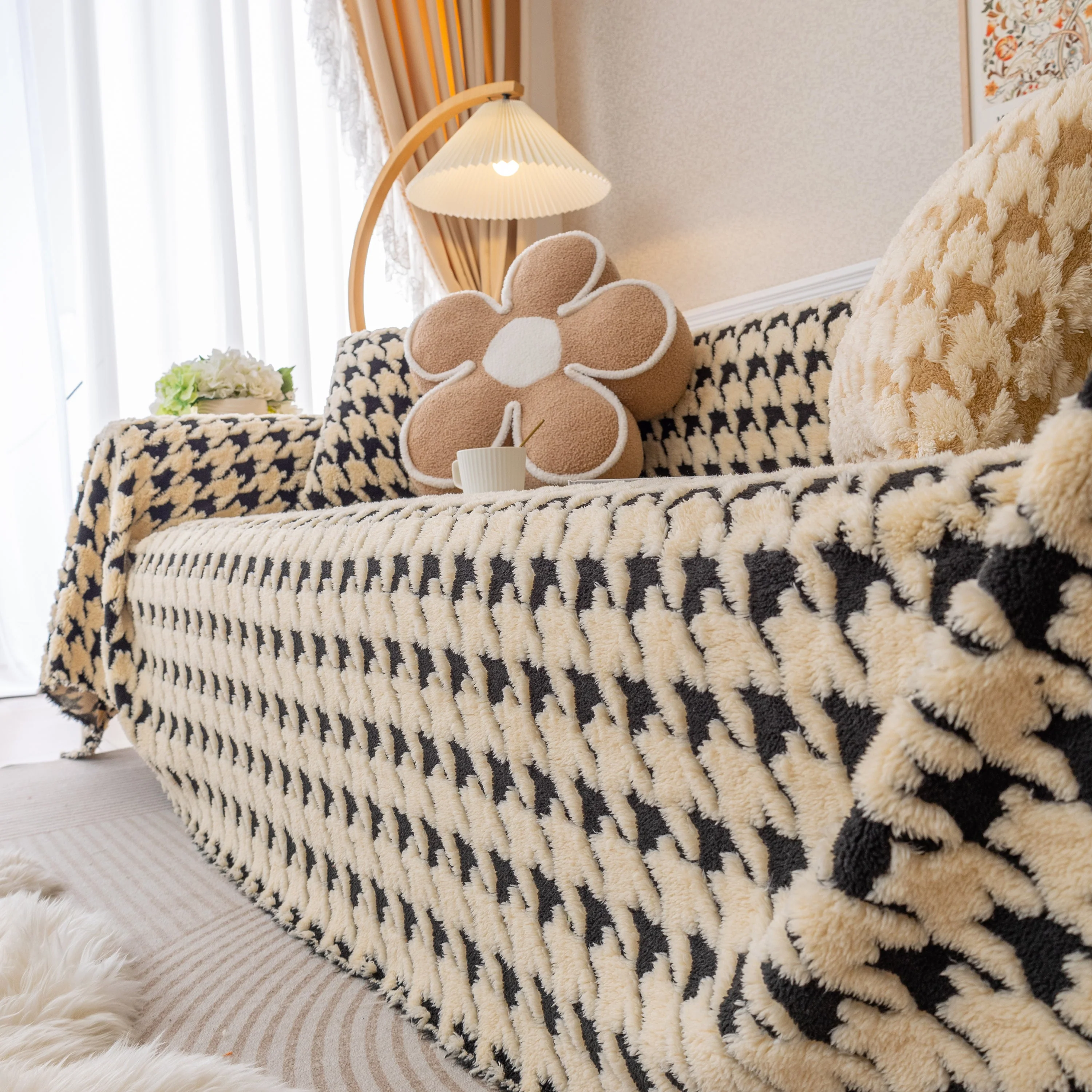 Luxury Plush Universal Couch Cover Blanket, Washable Couch Protector Houndstooth Sofa Covers - Image 21