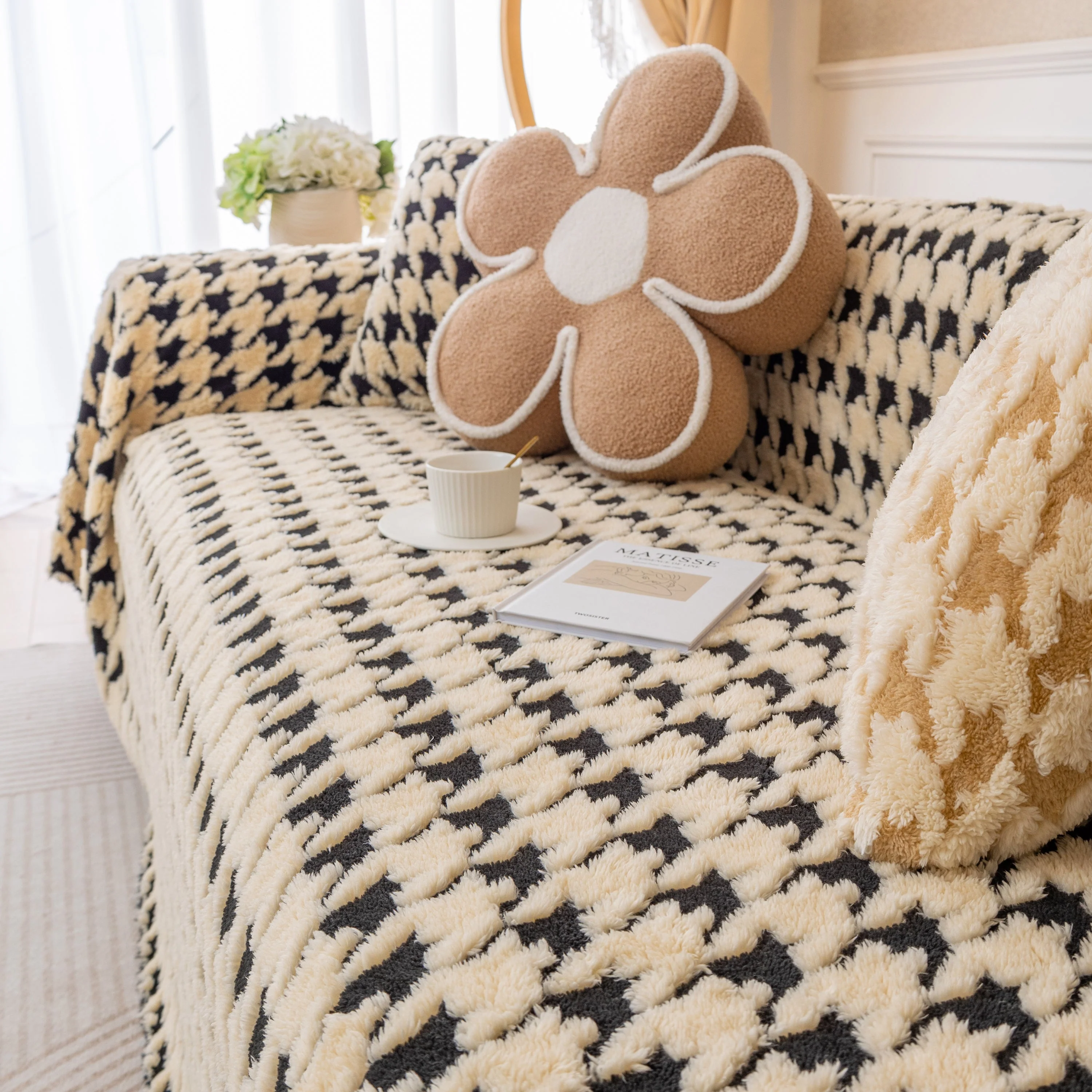 Luxury Plush Universal Couch Cover Blanket, Washable Couch Protector Houndstooth Sofa Covers - Image 22
