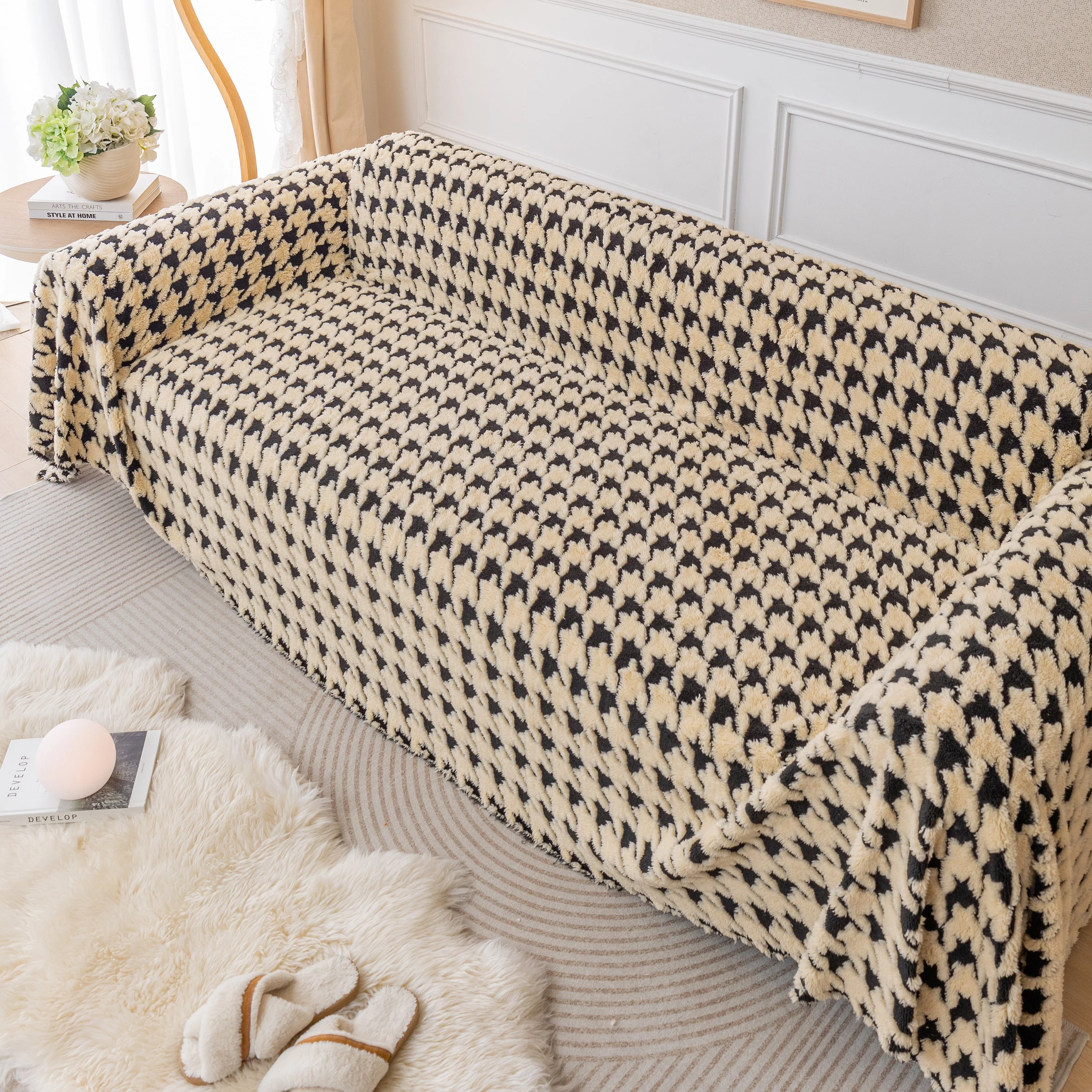 Luxury Plush Universal Couch Cover Blanket, Washable Couch Protector Houndstooth Sofa Covers - Image 25