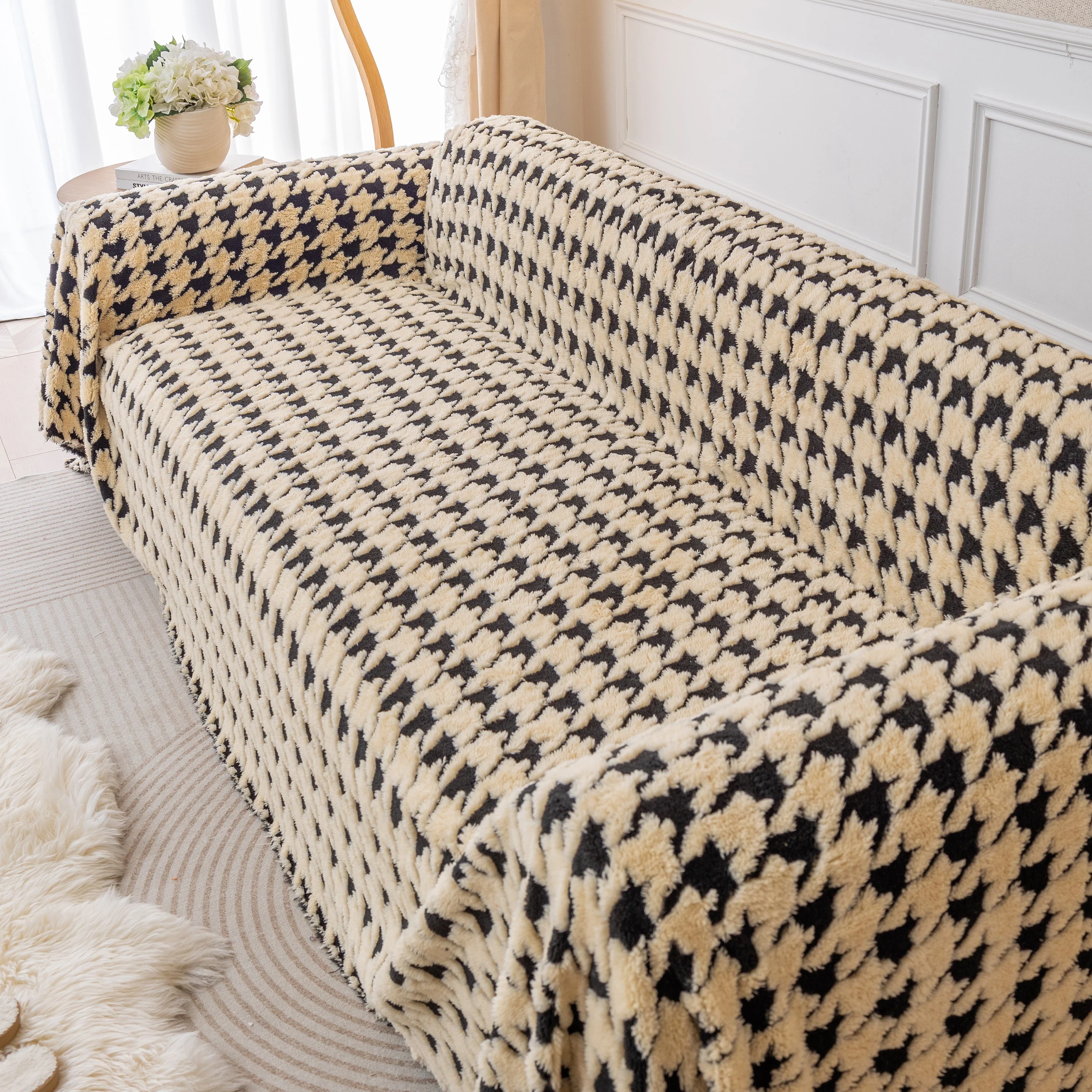 Luxury Plush Universal Couch Cover Blanket, Washable Couch Protector Houndstooth Sofa Covers - Image 26
