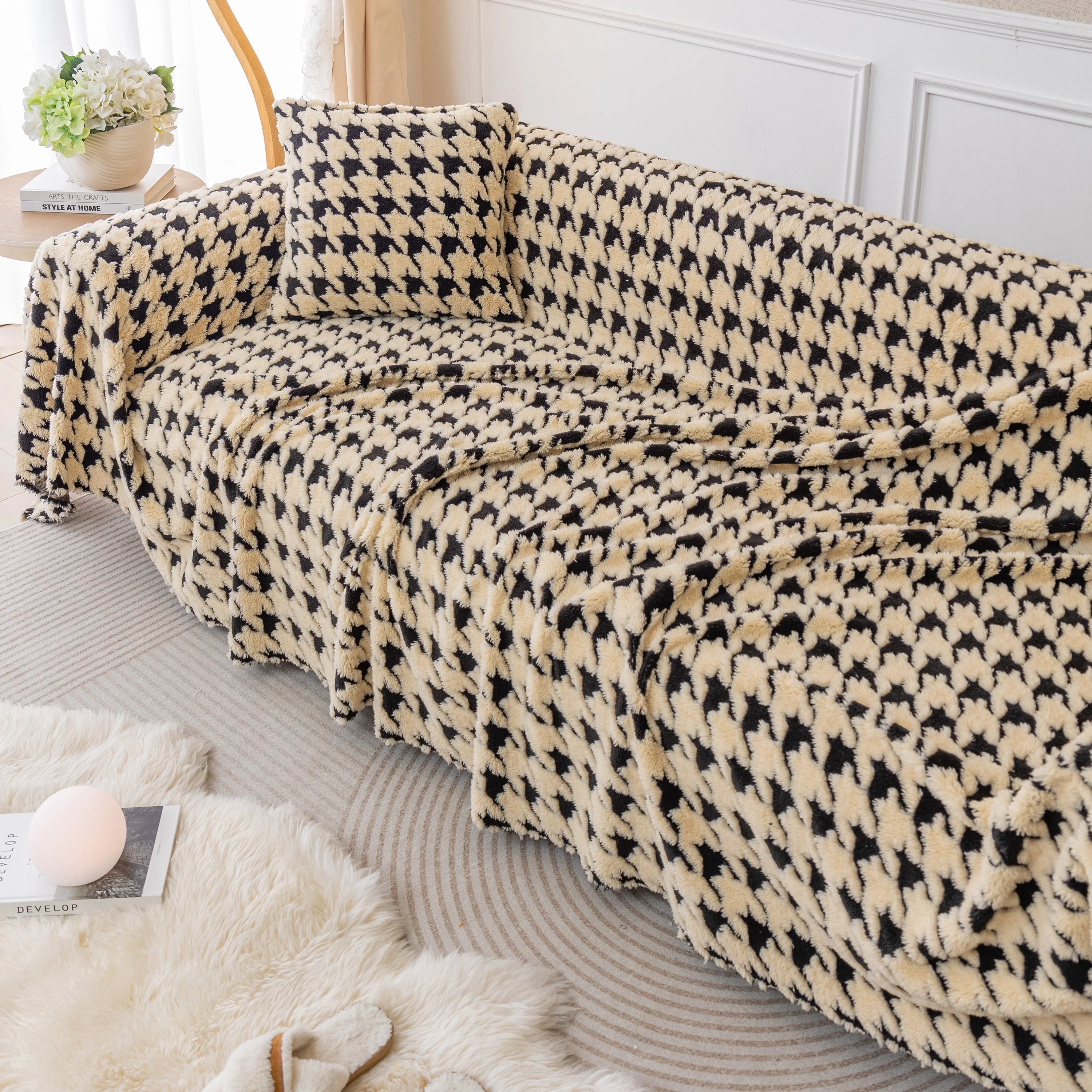 Luxury Plush Universal Couch Cover Blanket, Washable Couch Protector Houndstooth Sofa Covers - Image 27
