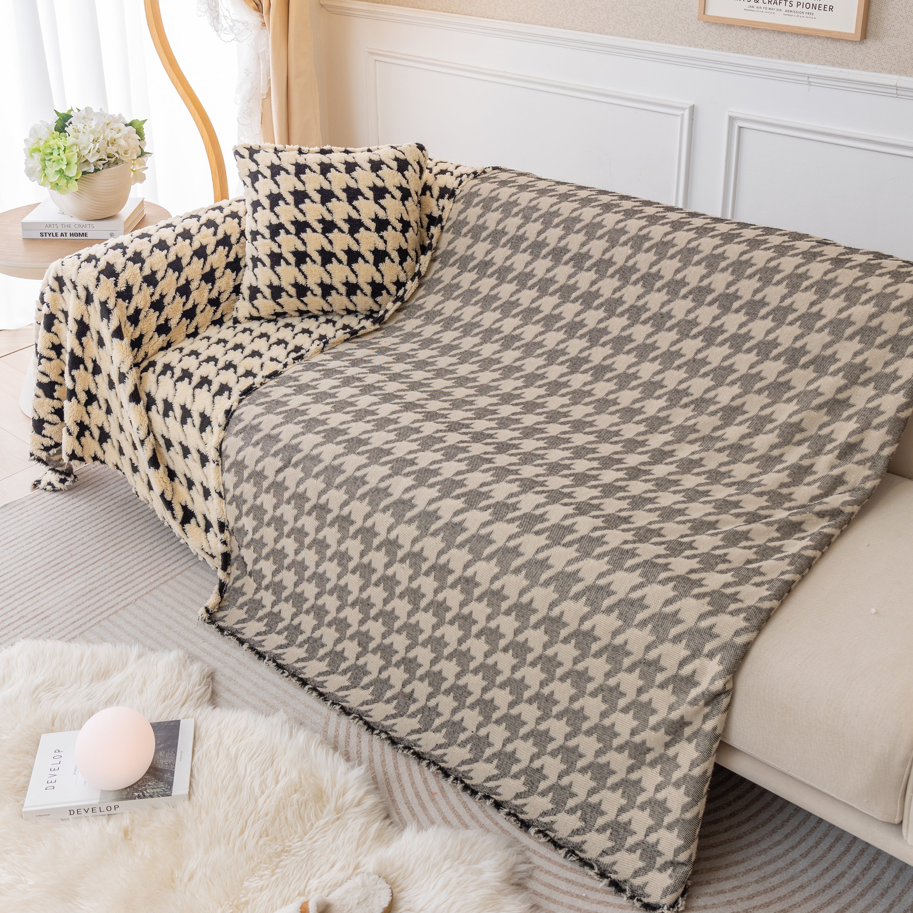 Luxury Plush Universal Couch Cover Blanket, Washable Couch Protector Houndstooth Sofa Covers - Image 29