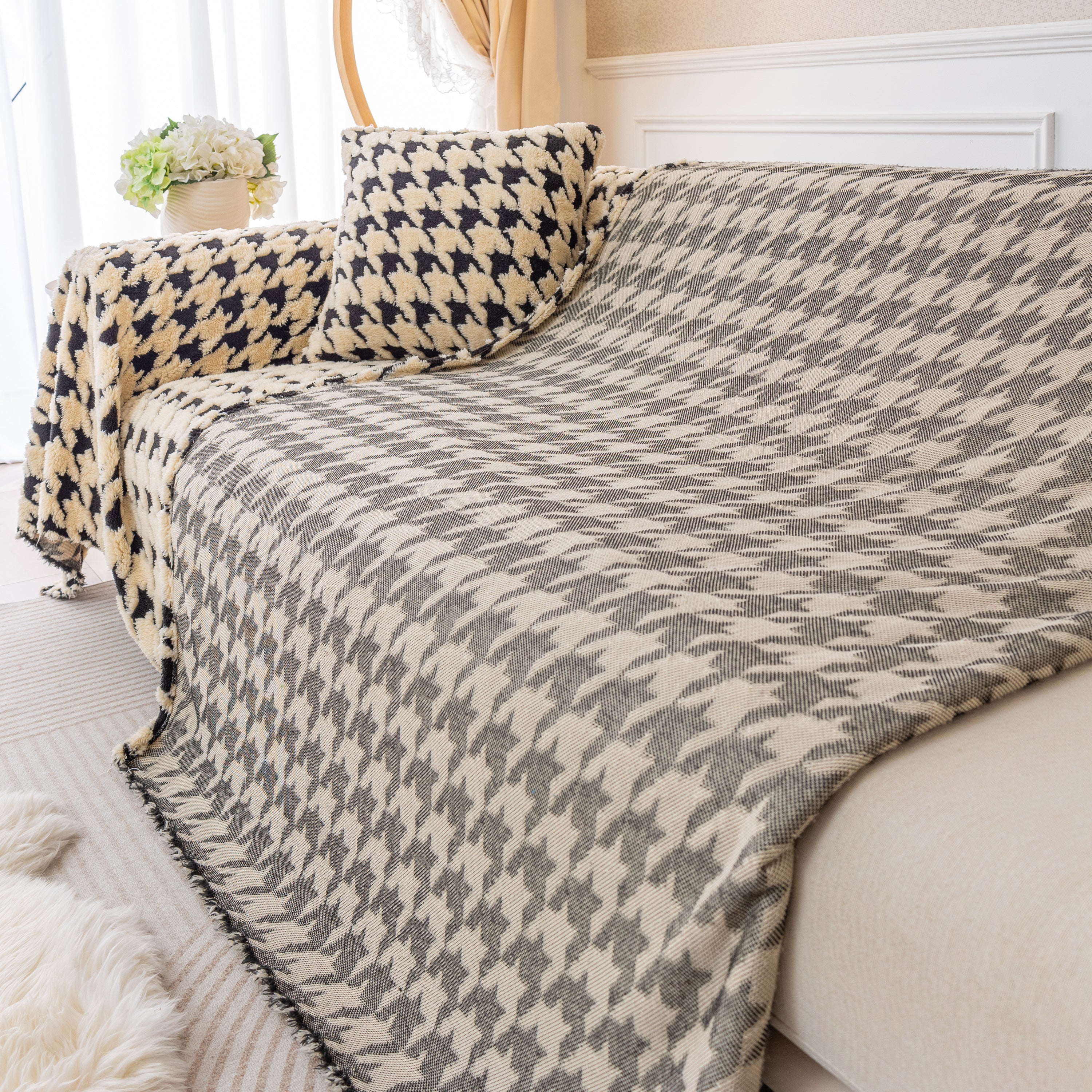 Luxury Plush Universal Couch Cover Blanket, Washable Couch Protector Houndstooth Sofa Covers - Image 30