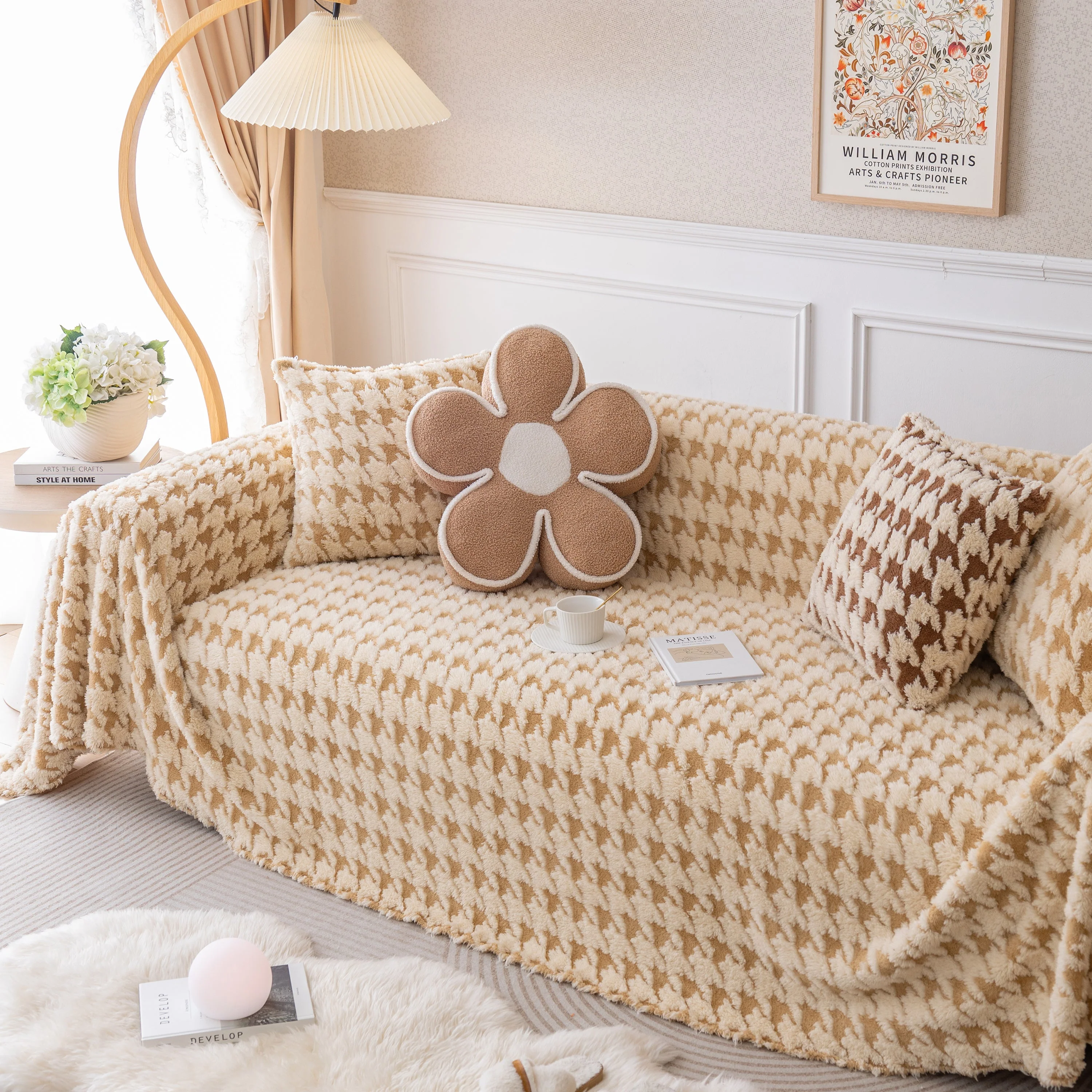 Luxury Plush Universal Couch Cover Blanket, Washable Couch Protector Houndstooth Sofa Covers - Image 35