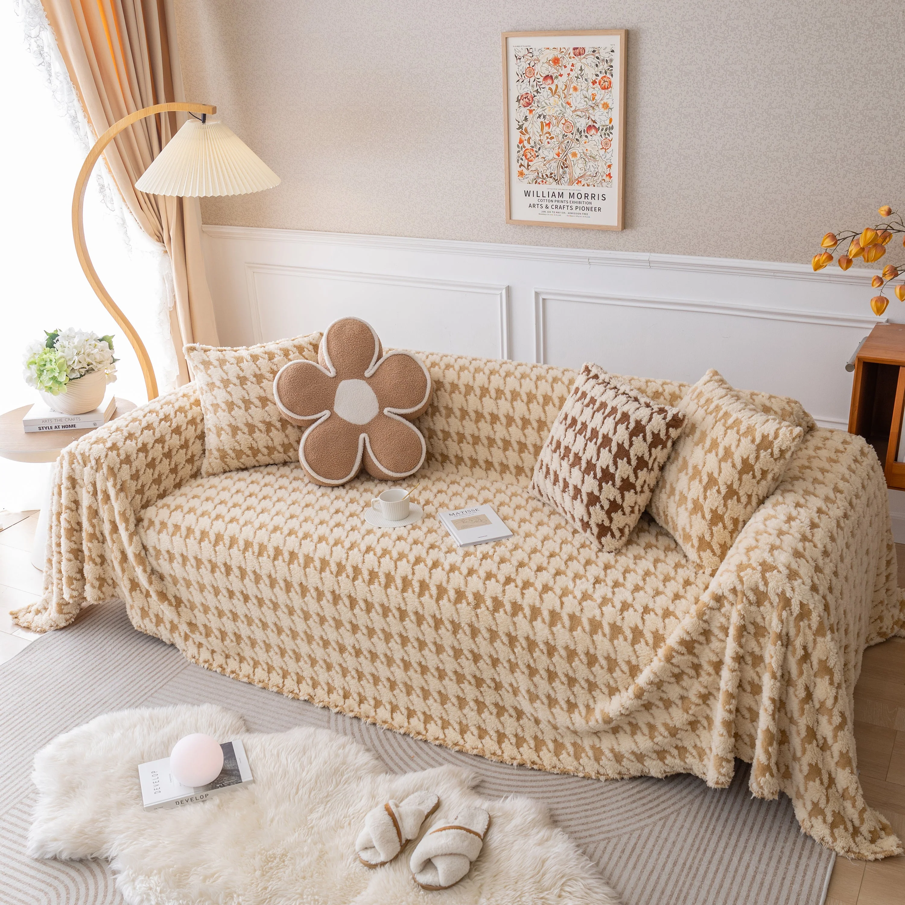 Luxury Plush Universal Couch Cover Blanket, Washable Couch Protector Houndstooth Sofa Covers - Image 36